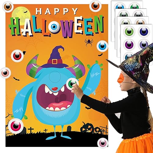 Pin The Eye on The Monster Game Pin The Game Halloween Preescolar Juegos para niños pequeños Halloween Pin The Tail Juegos de Halloween Pin Monster