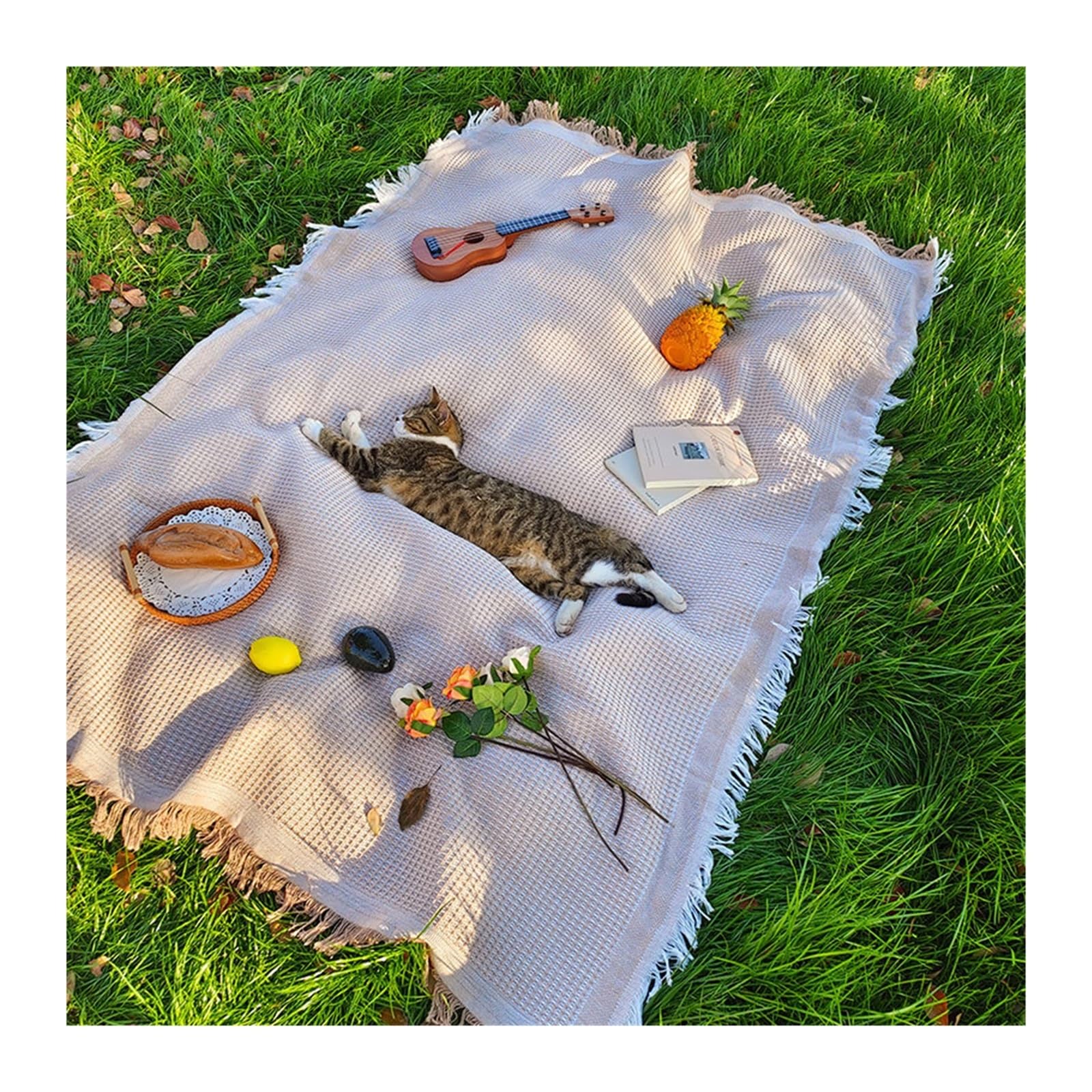 Tapis de pique-nique, nappe en lin, couverture de Camping, atmosphère de sortie, coffre de voiture(Grey,90X150)