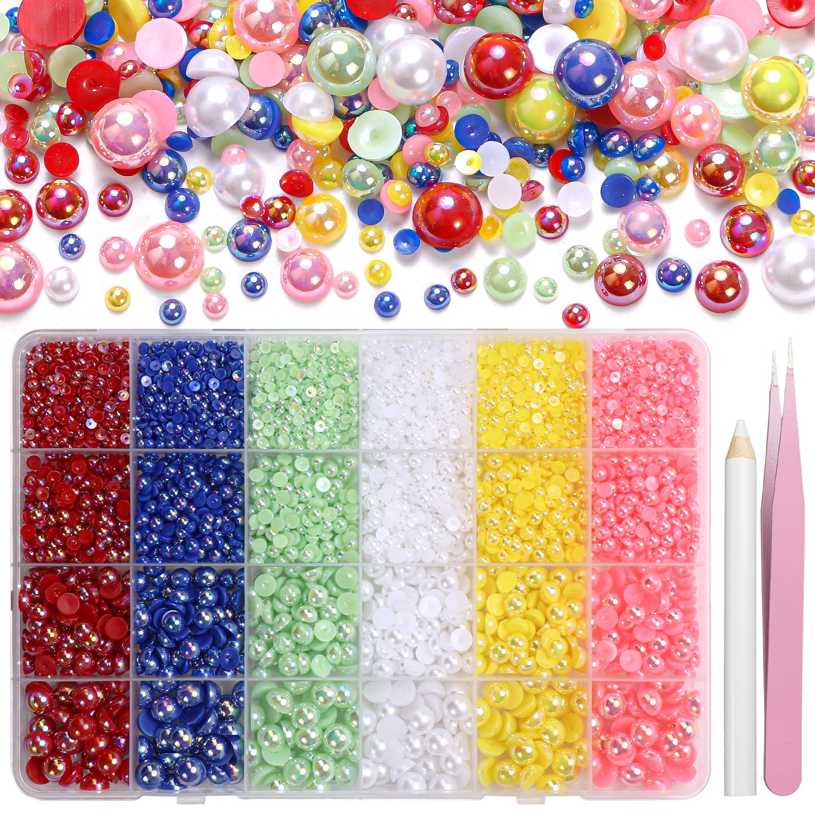 9000Pcs 3-8mm Red Blue Pink Flatback Pearls for Crafting for Nails Shoes