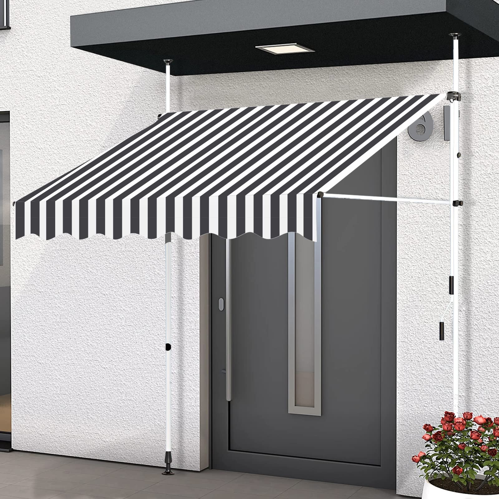GJZQDKX Adjustable Height Patio Awning with Hand Crank Free Standing Garden Door Awning for Sun Shade Shelter Canopy Balcony Shade Awning 4m长