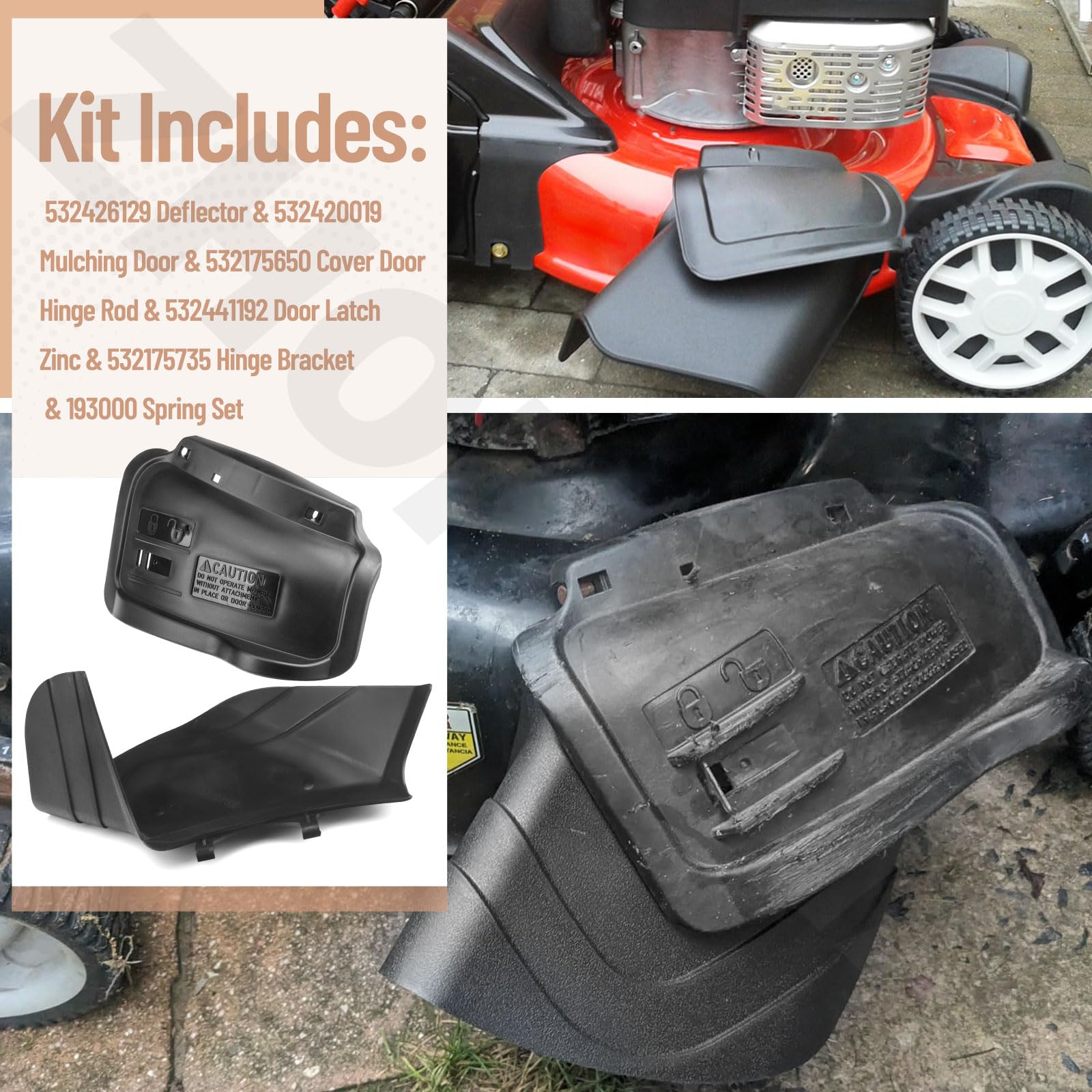 532426129 Deflector y 532420019 - Juego de puerta de mantillo con anexos compatibles con cortacésped Craftsman y Husqvarna de 22 pulgadas, sustituye a 419942X418 419942X428 583405601