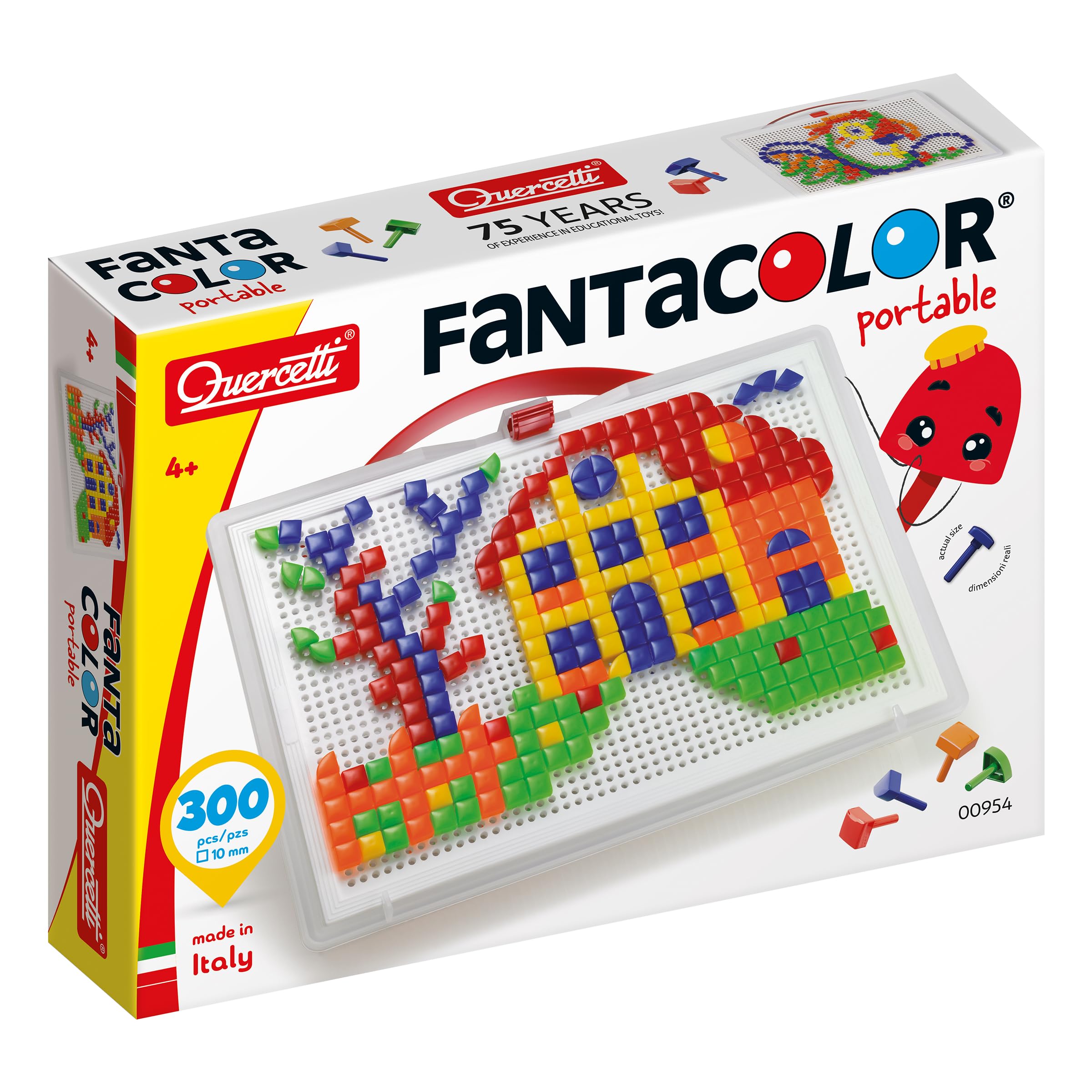Quercetti - 0954 FC Portable Large square, Kids' Mosaic Kits - STEAM toy, Multi-coloured