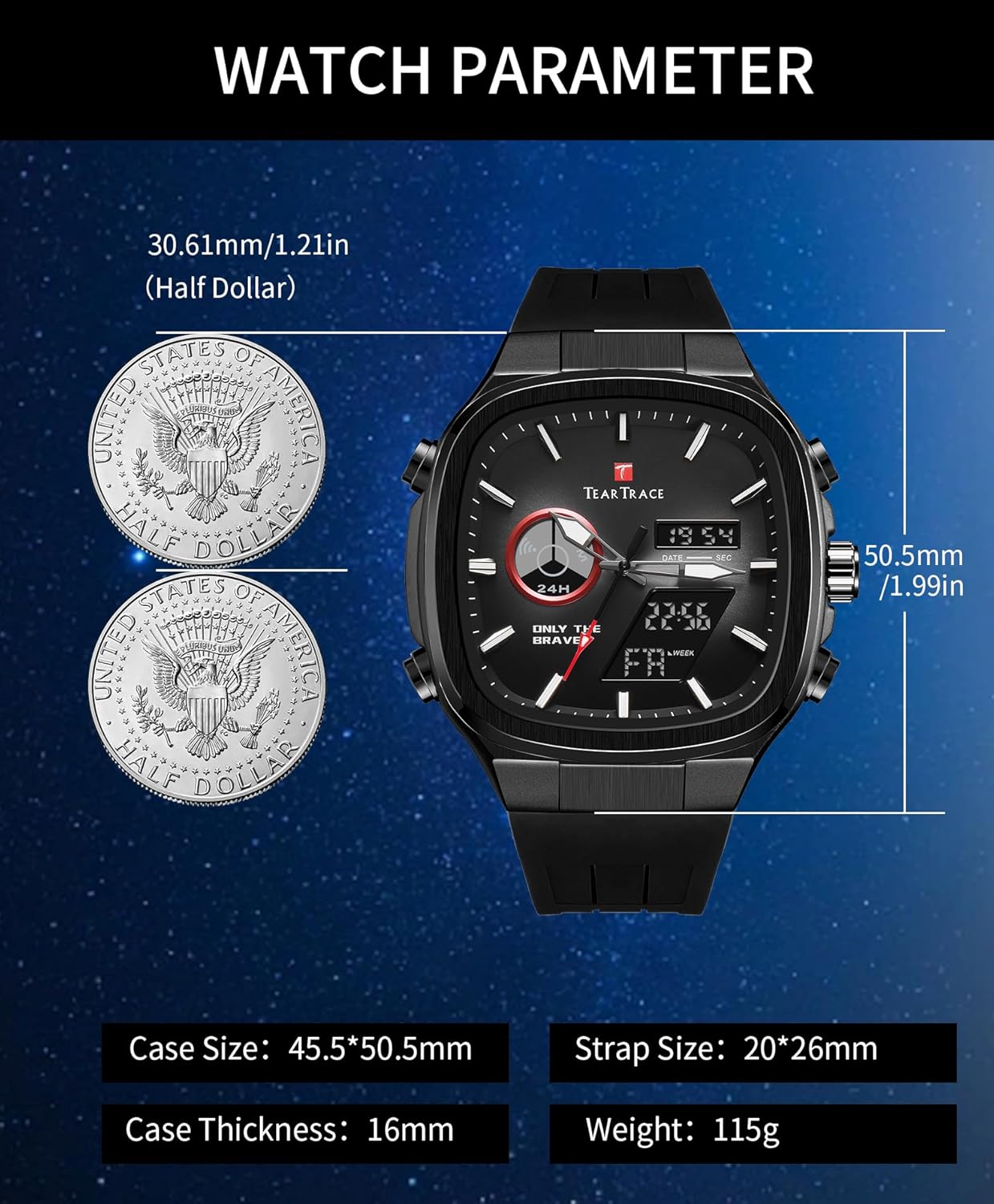 Men’s Watches Analog Digital Quartz Waterproof Sport Watches for Men Chronograph Alarm Multifunctional Wrist Watch with Silicone Strap - Image 3