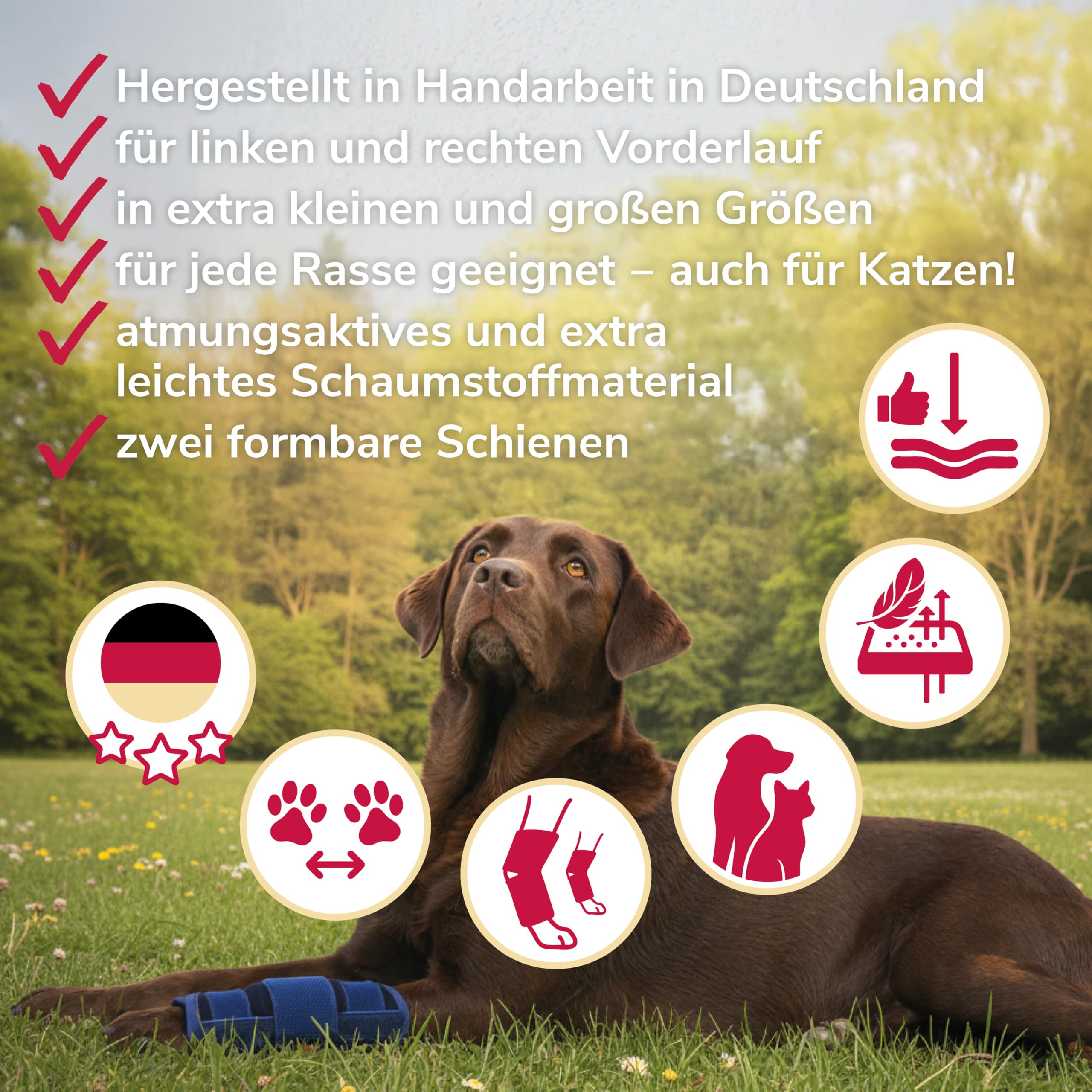 Karpalgelenkbandage Schaumstoff hoch Gr. XL für Hunde & Katzen mit Schienen zur Stabilisierung bei Durchtrittigkeit & Hilfe bei akuten Verletzungen am Karpalgelenk
