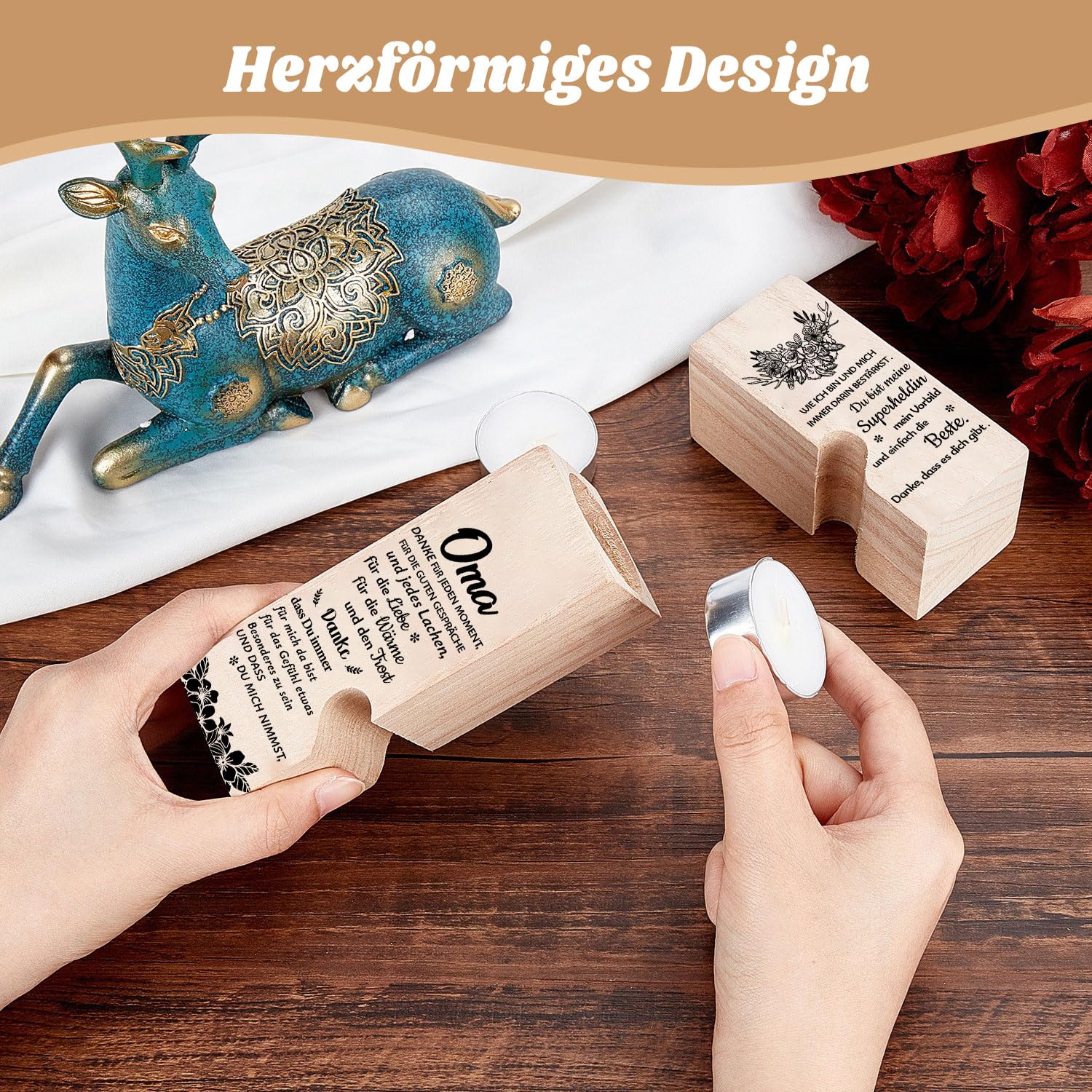 Portacandele In Legno Personalizzato A Forma Di Cuore, Regalo Per Mamma E Nonna, Festa Della Mamma, Compleanno, Natale, 2 Pezzi