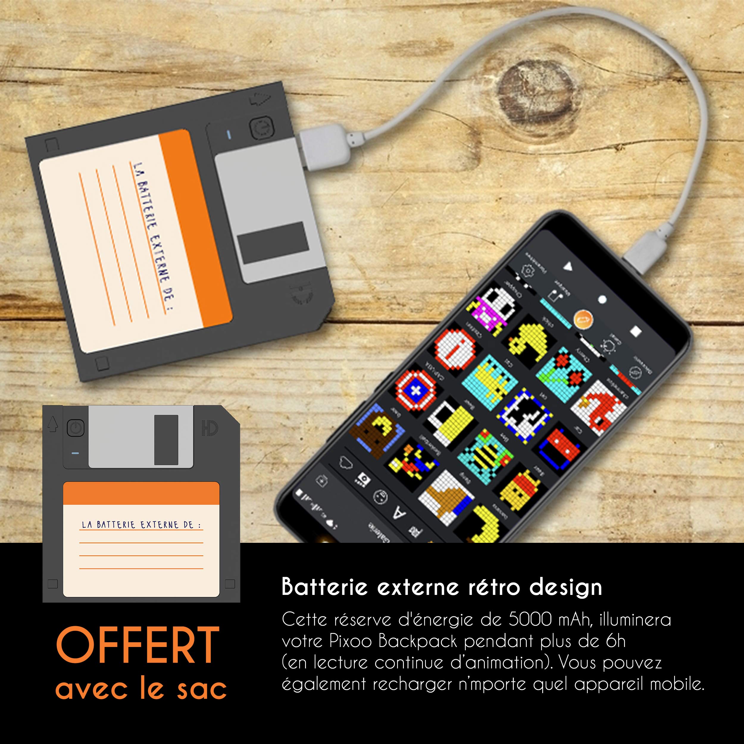 Objeto Conectado – Idea de Regalo para niño – Regalo para niña, Mochila conectada y Animada en Pixel Art + Mando a Distancia Bluetooth + Powerbank