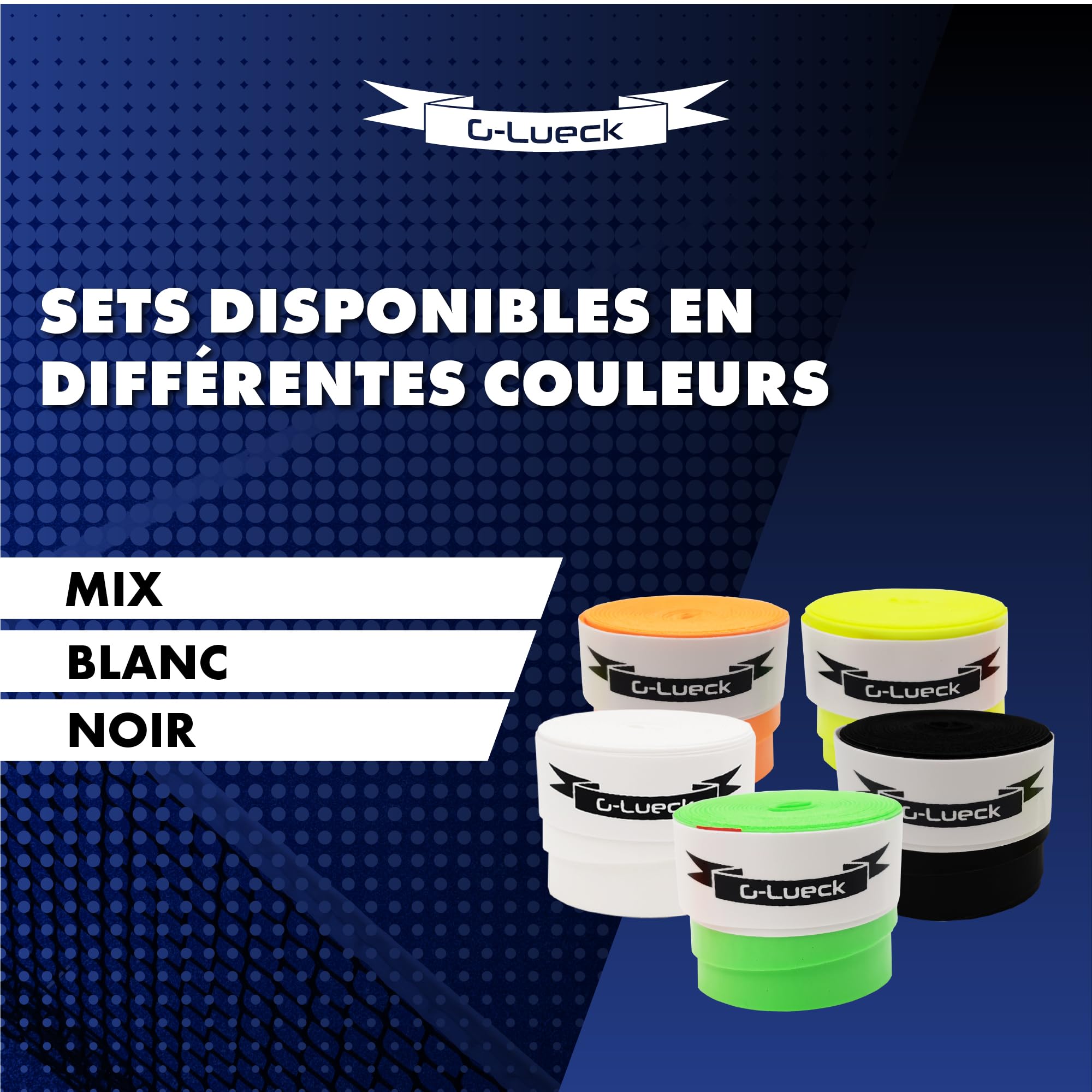 G-Lueck Surgrips Power Touch - Lot de 10 overgrips pour Raquette de Tennis Premium – Haute adhérence, Longue durée de Vie – 0,60 mm d'épaisseur | Antidérapants