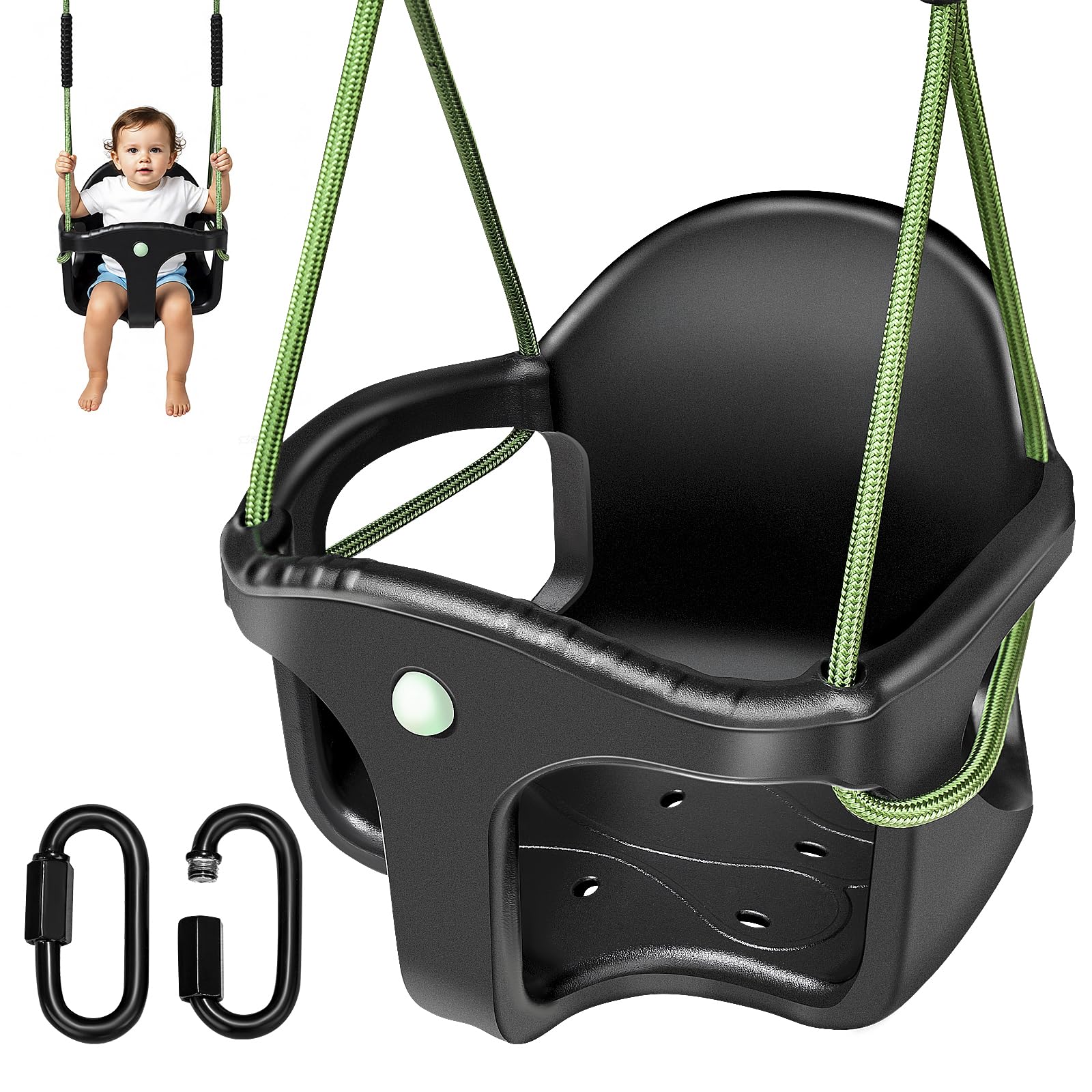 Dakzou Jungle Gym High Back Full Bucket Toddler Swing Seat，Black
