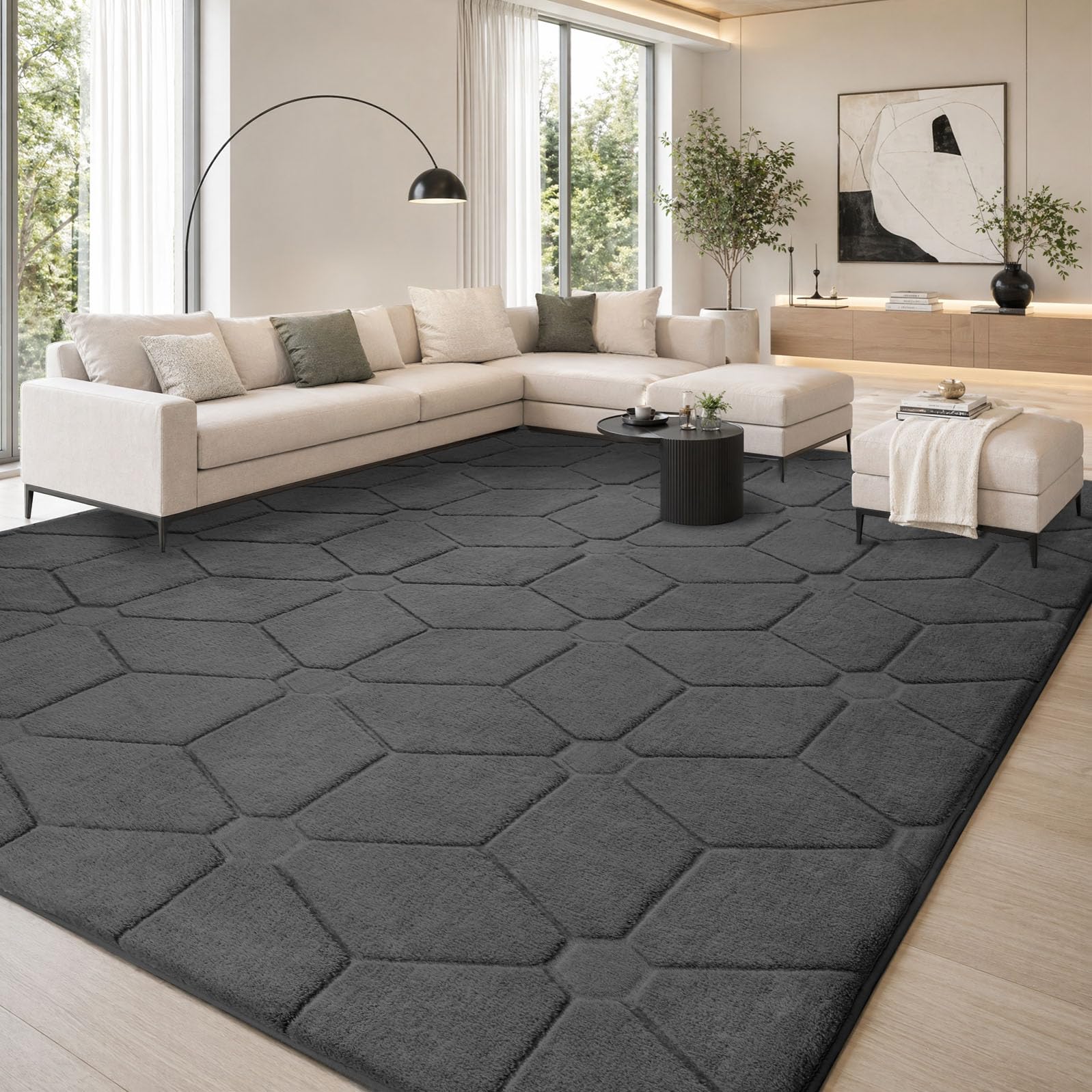 Treeboy Teppich Wohnzimmer 120x160 cm Teppich Grau Moderne Weicher Teppiche Kurzflor Wohnzimmerteppich Rutschfester waschbar Für Schlafzimmer Kinderzimmer, Büro | Flauschiger Carpet mit Anti-Rutsch