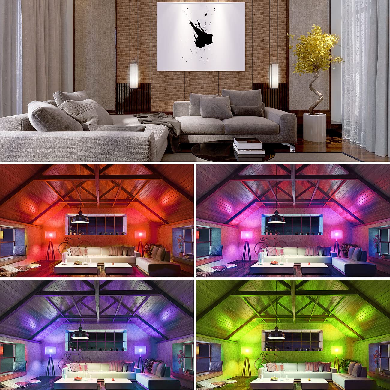 Luminea Home Control 4er-Set LED-Lampen E27, RGB-CCT, 9W, 806 Lumen, ZigBee-kompatibel