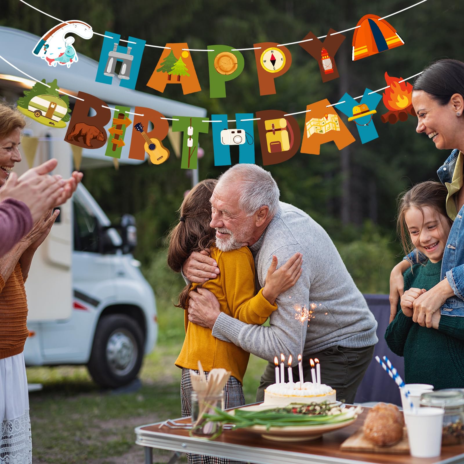 Camping Theme Happy Birthday Banner – Happy Camper Party Decor For Indoor/Outdoor - View #8