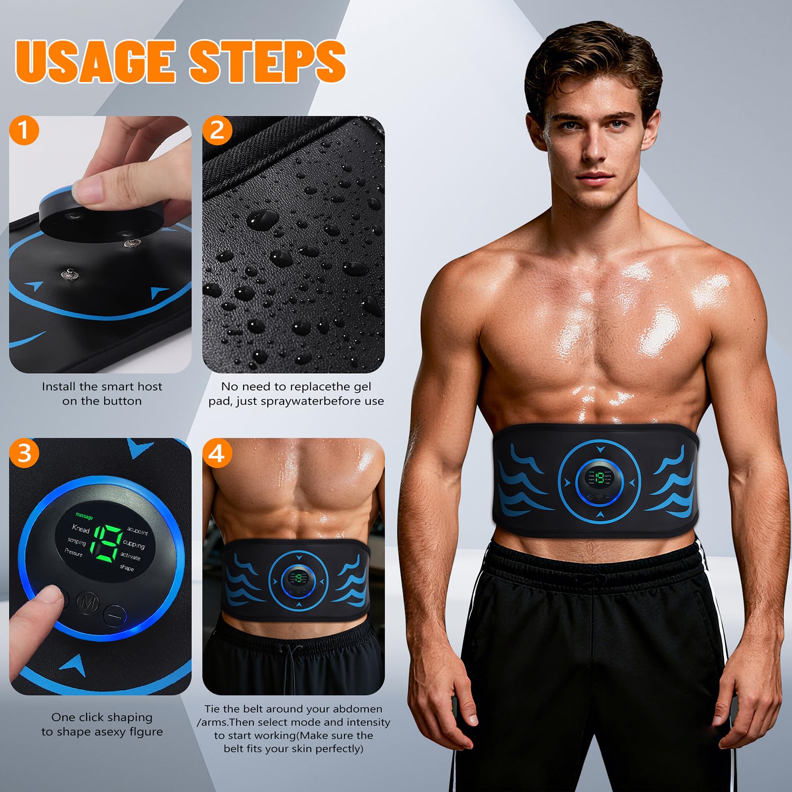 COODAY Elettrostimolatore Muscolare,Elettrostimolatore per Addominali con Pelle di Alta qualità,Elettrostimolatore con 8 modalità e 19 intensità,USB Ricaricabile