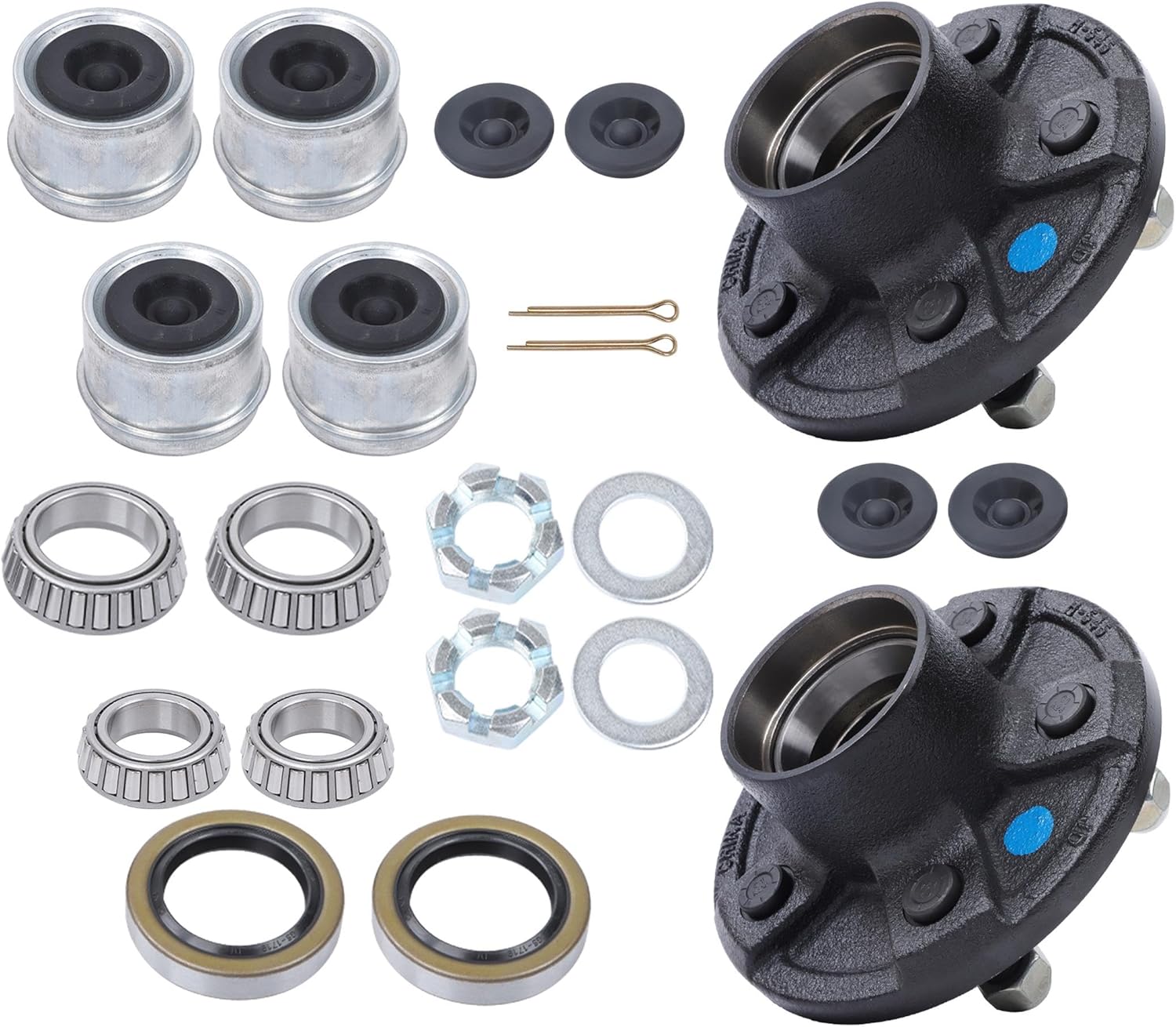 2 Sets Bolt Trailer Wheel Hub 5-Lug 4.5 Inch for 3500Lbs Trailer 1-1/16 Inch to 1-3/8 Inch Axle with Bearing Kits