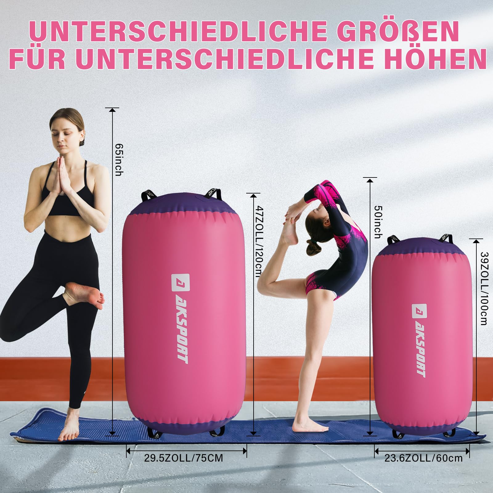 AKSPORT Air Roll Ginnastica Artistica Rullo d'aria da ginnastica con pompa ad aria per uso domestico/yoga/cheerleading/tumbling/back walkover