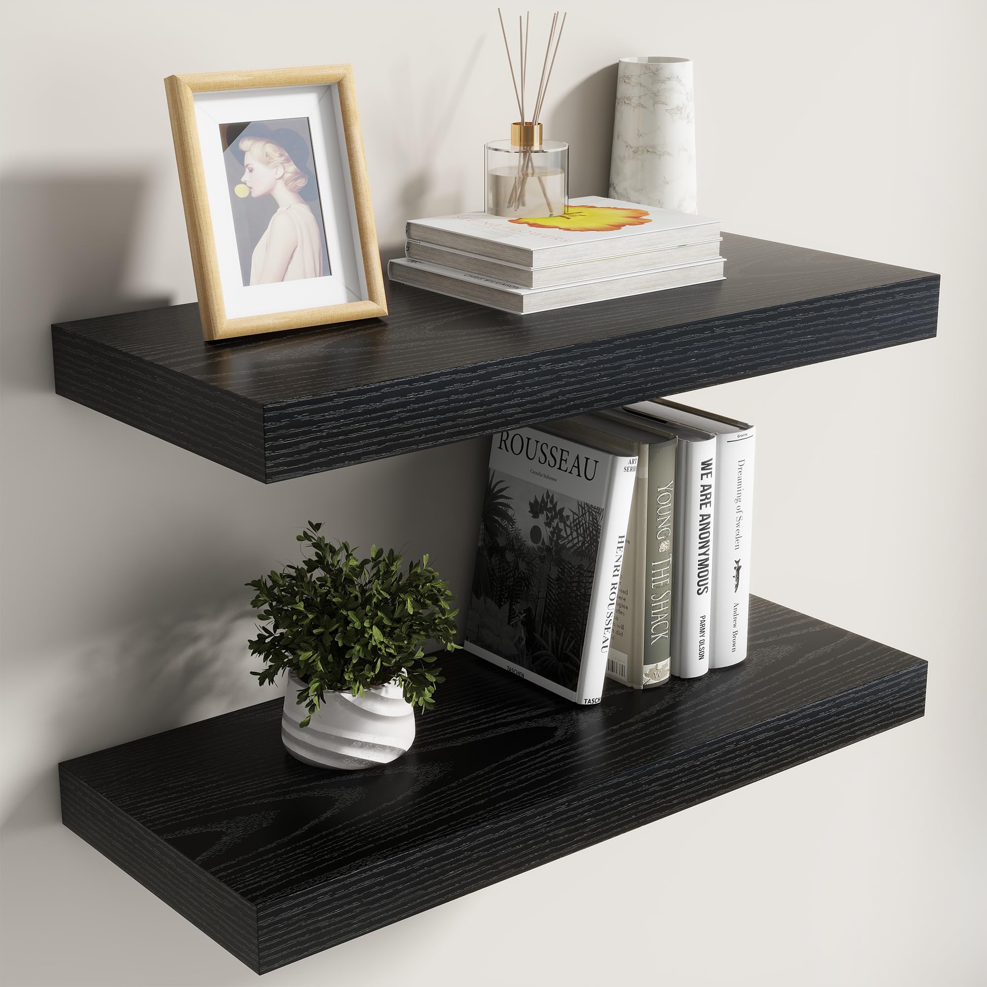 Dreamland Black Floating Shelves for Wall,8 Inch Deep Floating Shelves,24" W x 8" D Wall Shelves for Bedroom,Living Room, Kitchen,Bathroom,Set of 2