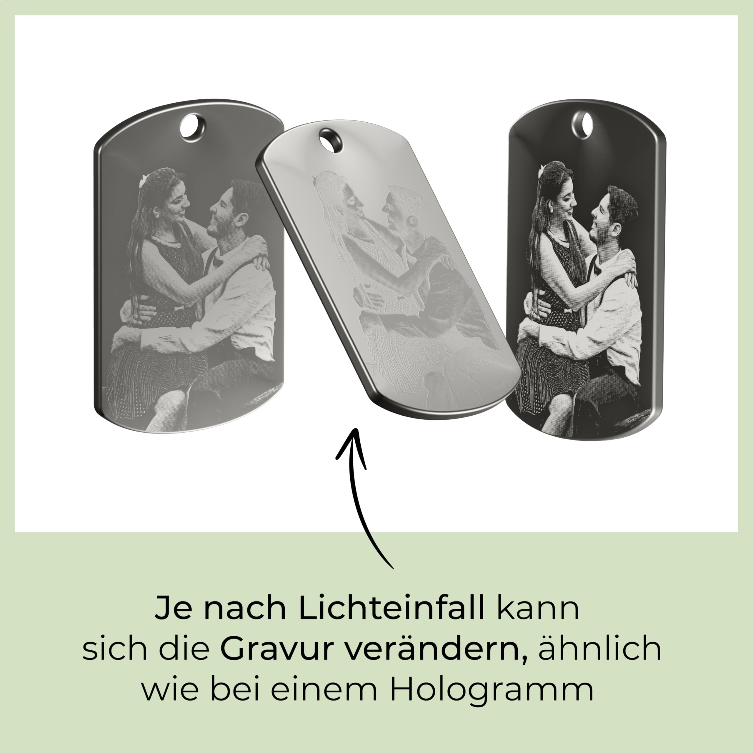 Dog-Tag Kette mit Foto-Gravur I Ihr Bild + Text gravieren I Personalisierter Ketten-Anhänger mit Kugelkette