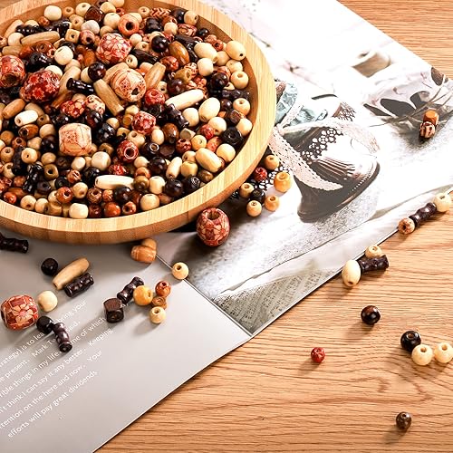 Miniatura 5 de Cedilis 2000 cuentas de madera impresas, cuentas africanas surtidas de 5 a 0.827 in, cuentas de macramé de madera suelta natural para joyas,