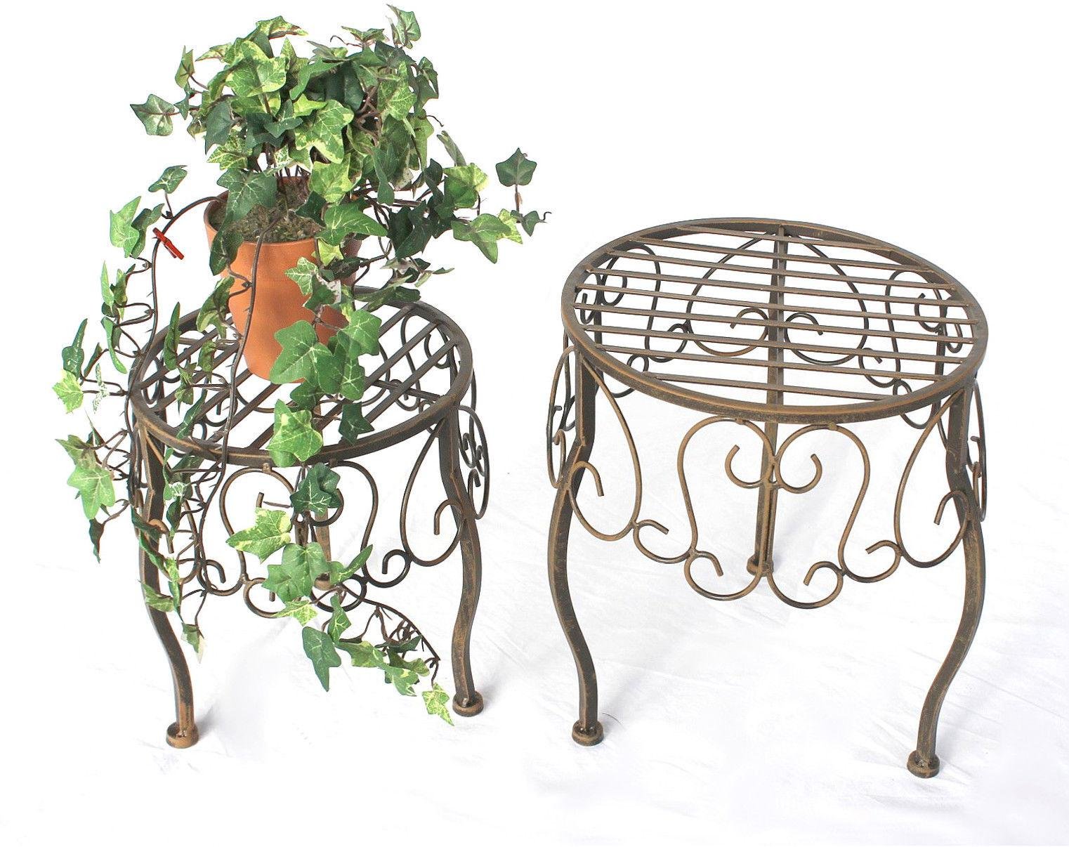 DanDiBo Blumenhocker Metall Braun Rund 2er Set Blumenständer 140129 Beistelltisch Pflanzenständer Klein