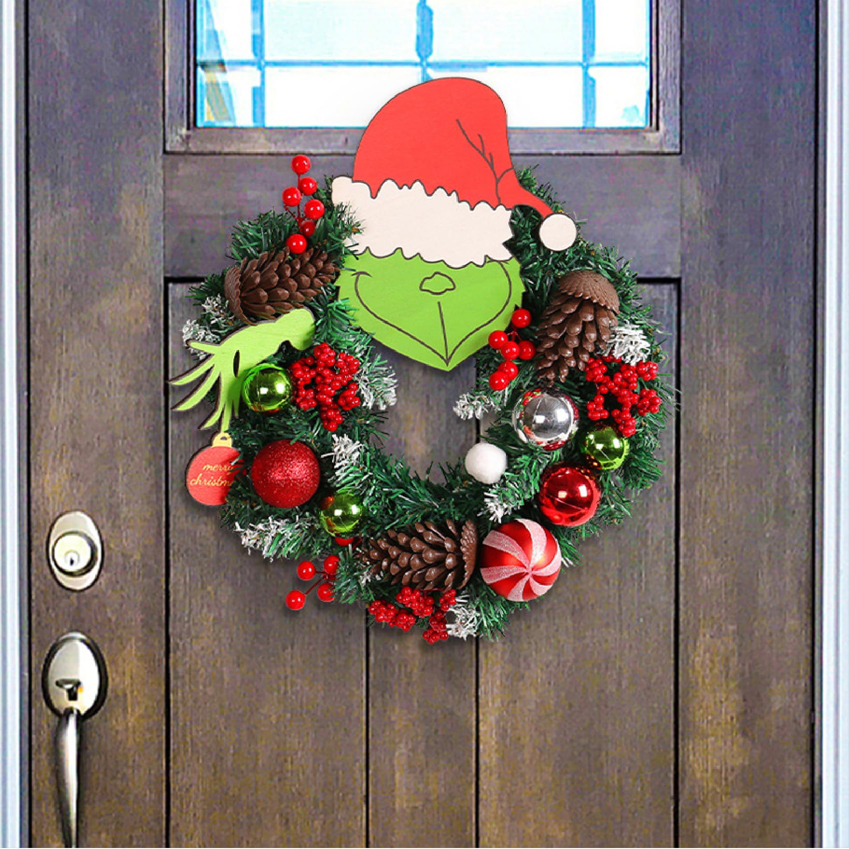 Amazon.co.jp: グリンチ クリスマスリース、玄関用クリスマスリース
