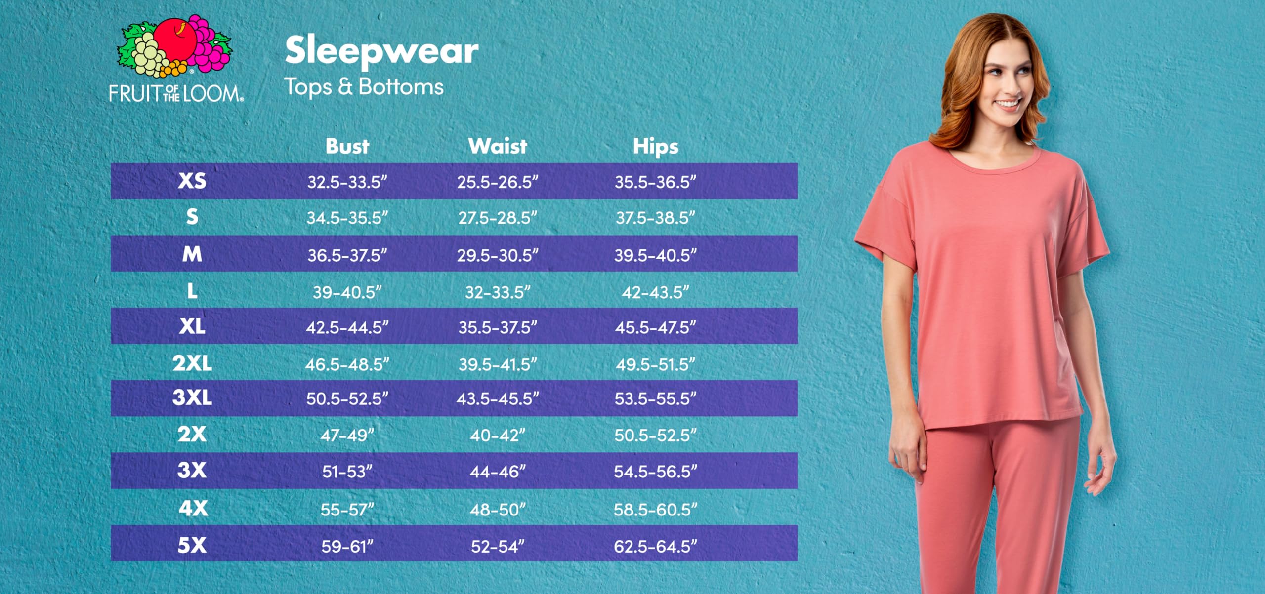 Fruit of the Loom Sueded Jersey Crew Top and Fleece Pant Sleep Set Ensemble de Pijama Femme