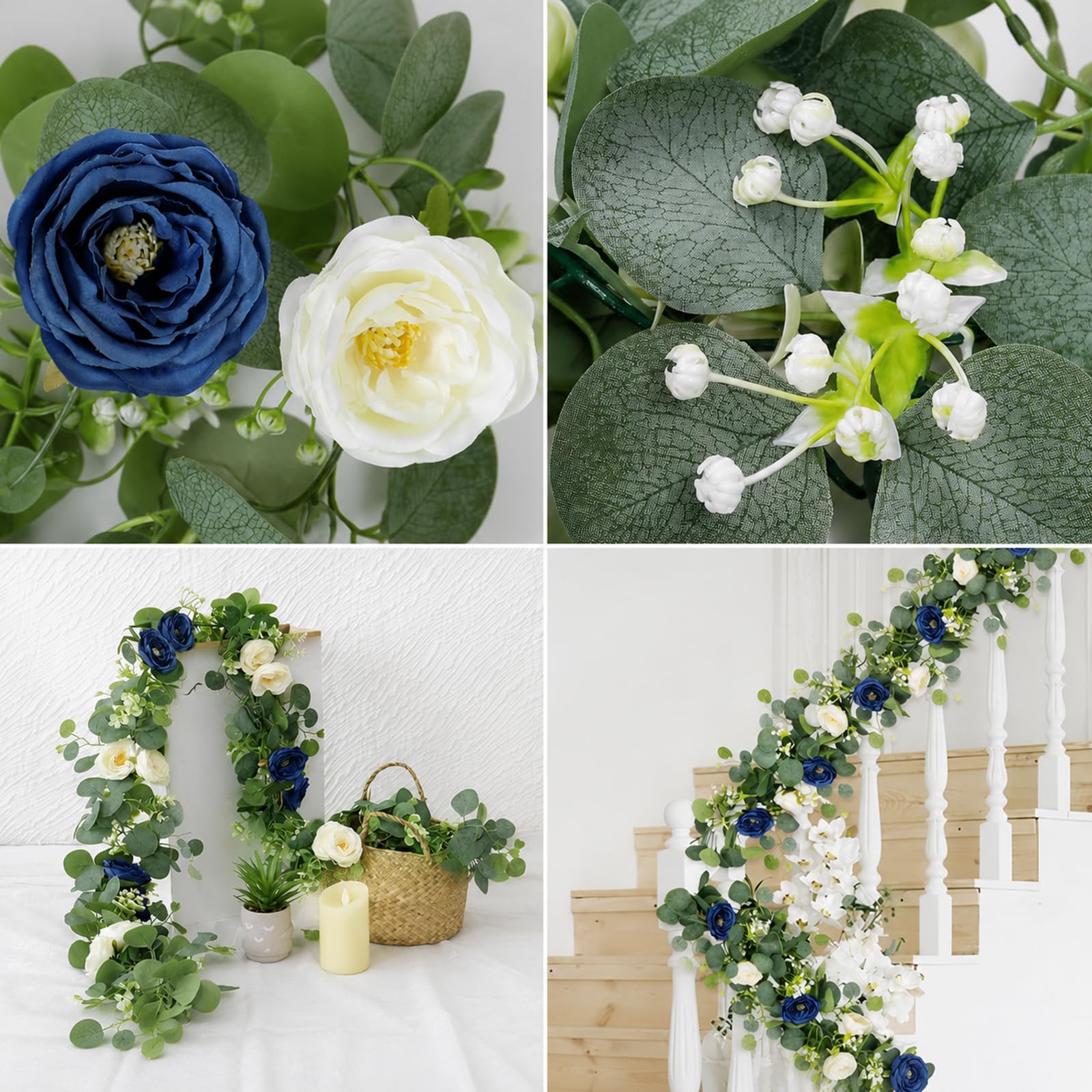 4 Sztuki Sztuczne Dekoracje Kwiatowe na Stół Fałszywe Rośliny Wisząca for Wedding Tables, Party, Home Decor Blue,One Size