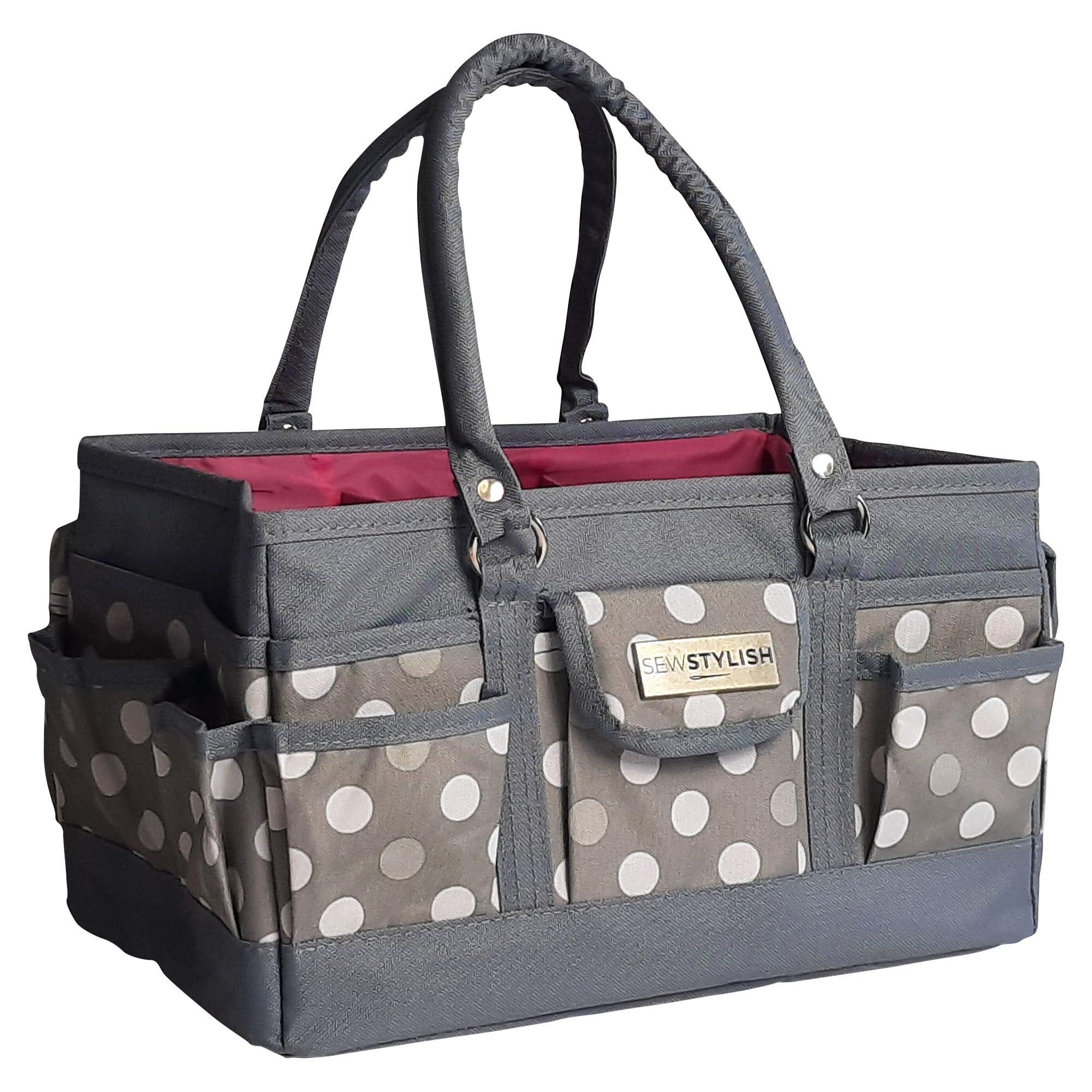 Sewing Online Grey Sew Stylish Craft Organiser Bag, Polka Dot - Collapsible Caddy And Tote With Compartments For Sewing, Scrapbooking, Paper Craft, And Art - Pt900-Polka