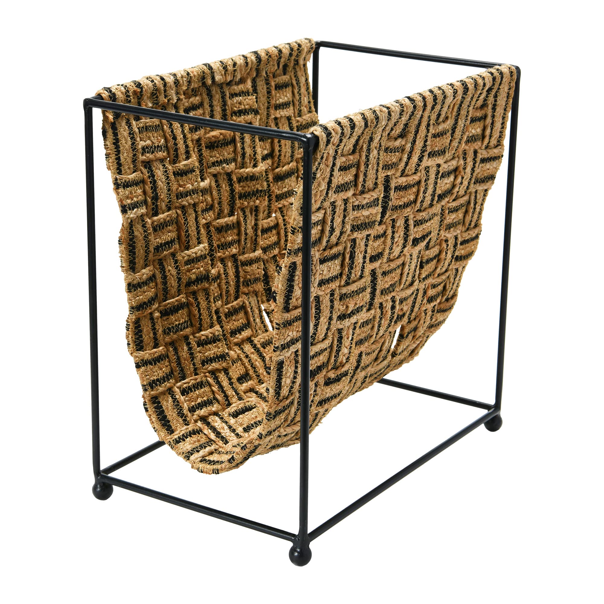 Main + Mesa Woven Jute and Metal Magazine Holder, Natural/Black