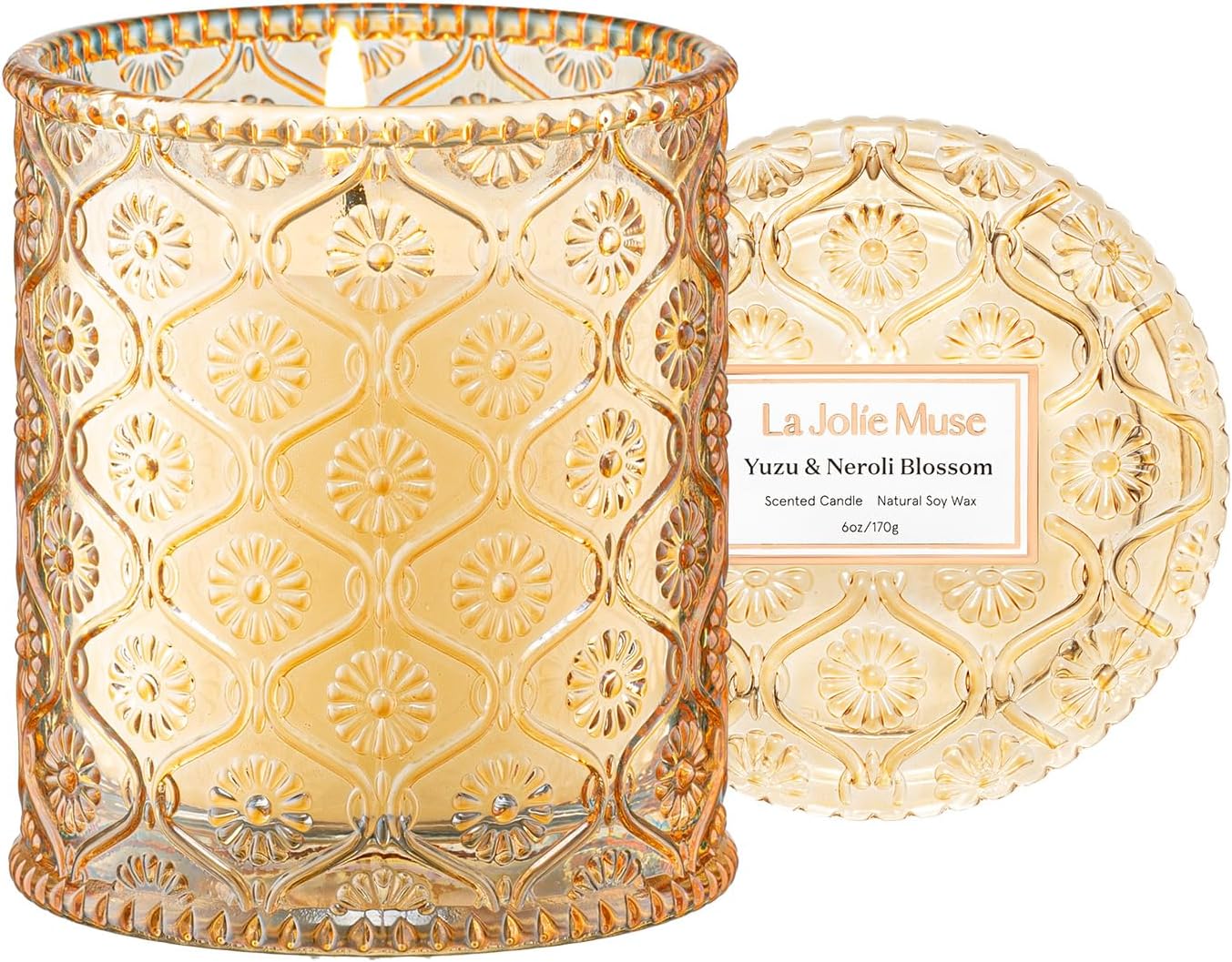 LA Jolie Muse Yuzu & Neroli Blossom Candle - Yuzu, Orange Blossom, Cedarwood | 6 oz Natural Soy Wax | 40 Hours Clean Burn | Citrus Scented Candle | Gift-Ready for Hosts & Gatherings