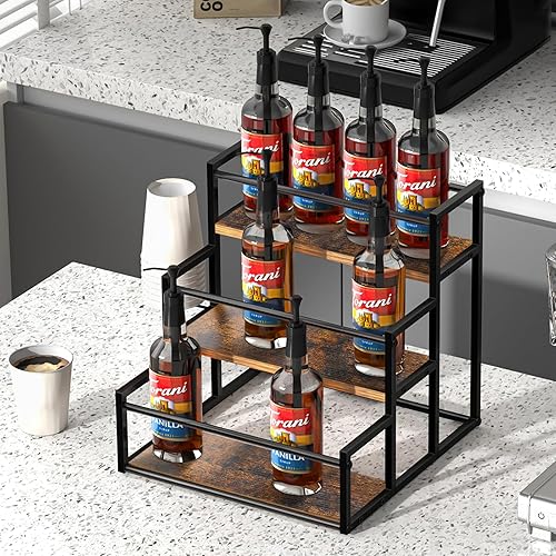 Miniatura 3 de Estante organizador de jarabe de café, organizador de especias, soporte para botellas de jarabe de 3 niveles, estantes de almacenamiento de encimera