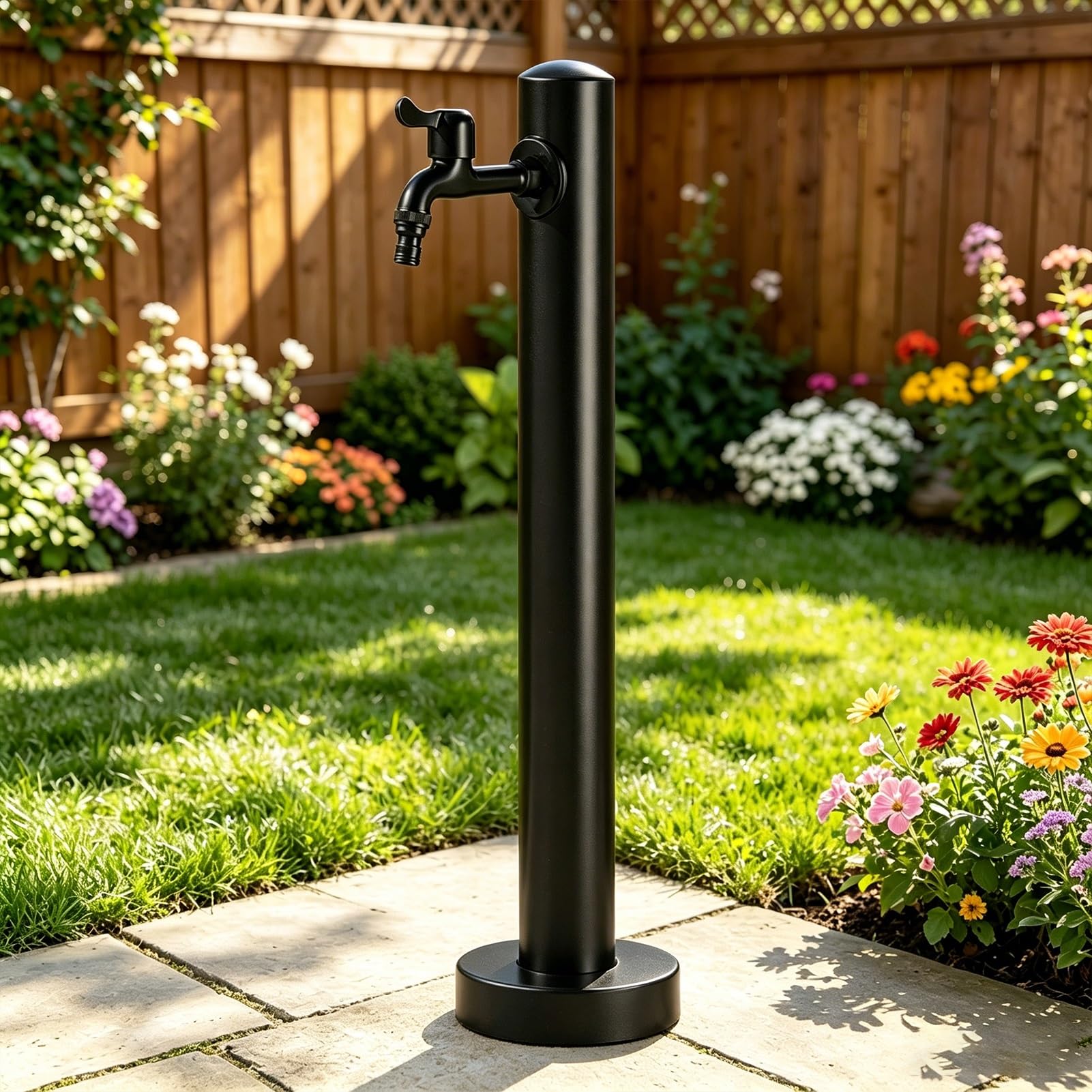 Lonmrrton A Outdoor Water Spigot Garden Water Column Matte Black Vertical Courtyard Faucet Post, Floor Mount Yard Water Hydrant Stand For Backyard, Farm, Lawn(,Height: 95Cm/37.4In)