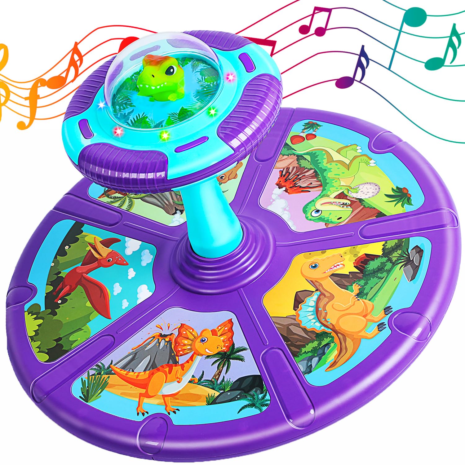 Photo 1 of Dinosaur Sit and Spin Toys for Toddlers with LED Light and Music, 360° Spin Activity Toy for Ages Over 18 Months Kids, Girls and Boys