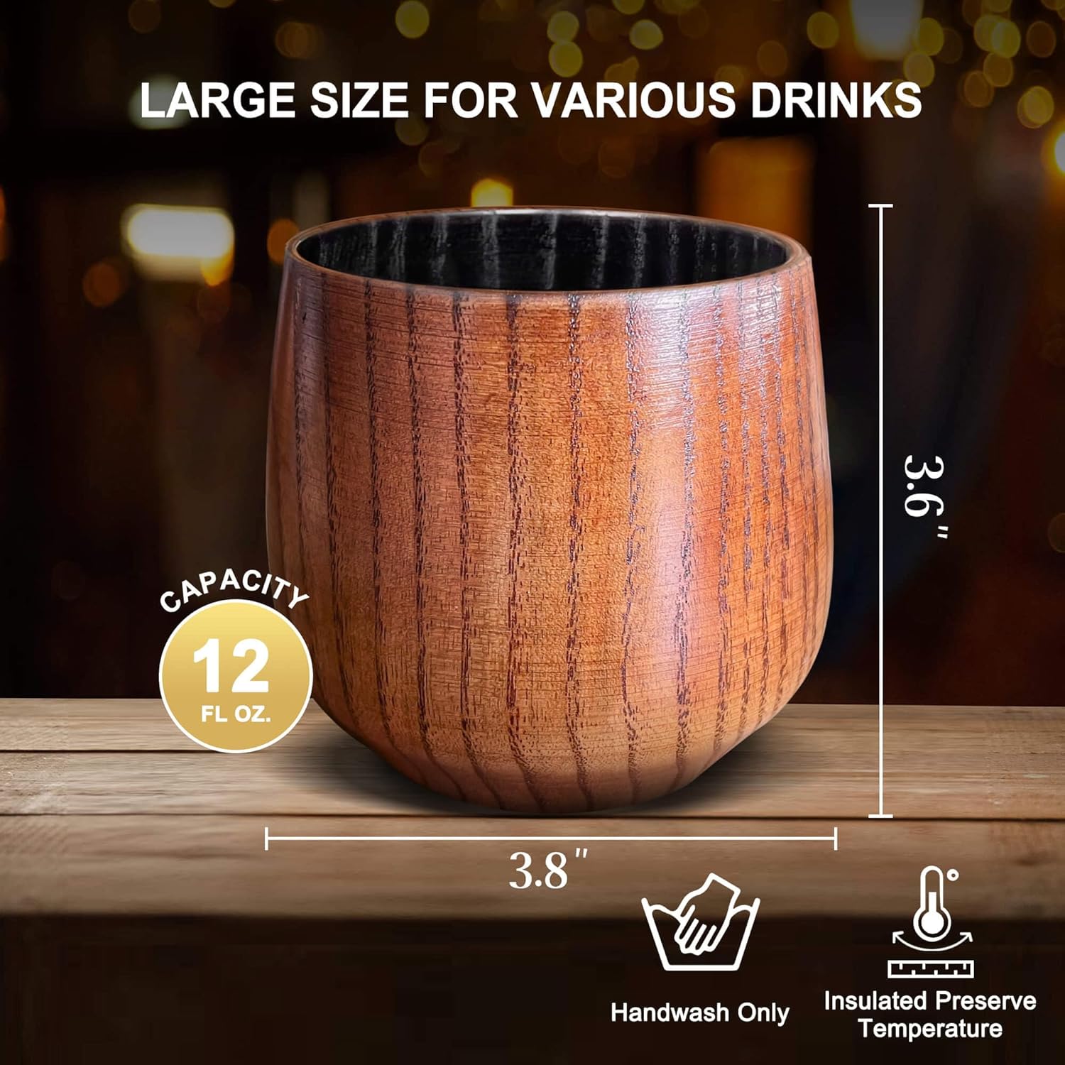 12oz Charred Wooden Bourbon Drinking Glass, Bourbon Gifts for Men - 12 Oz Charred Wooden Old Fashioned Glass Whiskey Tumbler | Birthday Whiskey Gifts for Men, Dad or Brother | Original Bourbon Tumbler - Image 2
