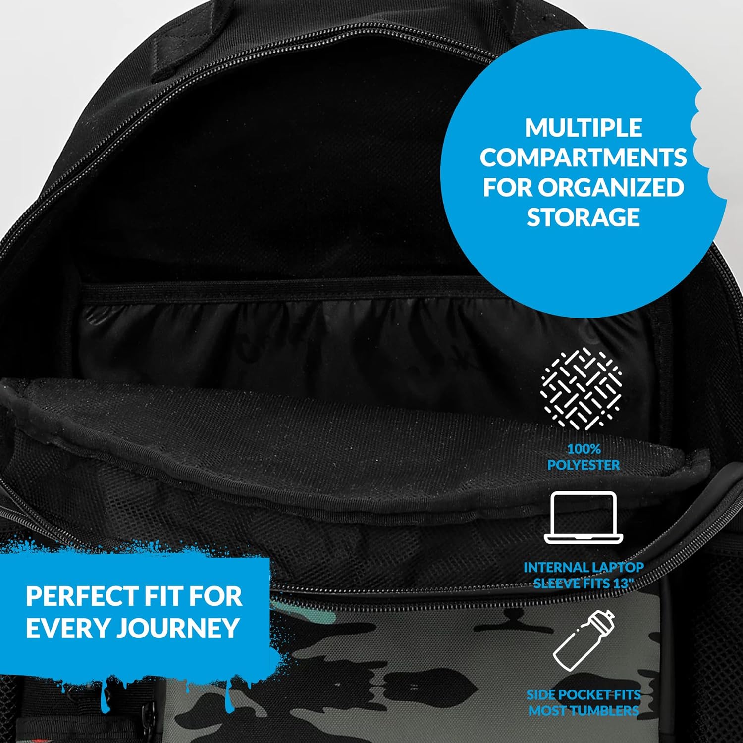 COOKIES Escobar Smell Proof Backpack – Odor-Blocking Travel Bag with Laptop Sleeve, Front Camo Pocket & Side Bottle Holders – Durable Streetwear Backpack for School, Work & Everyday Use – Green Camo - Image 4