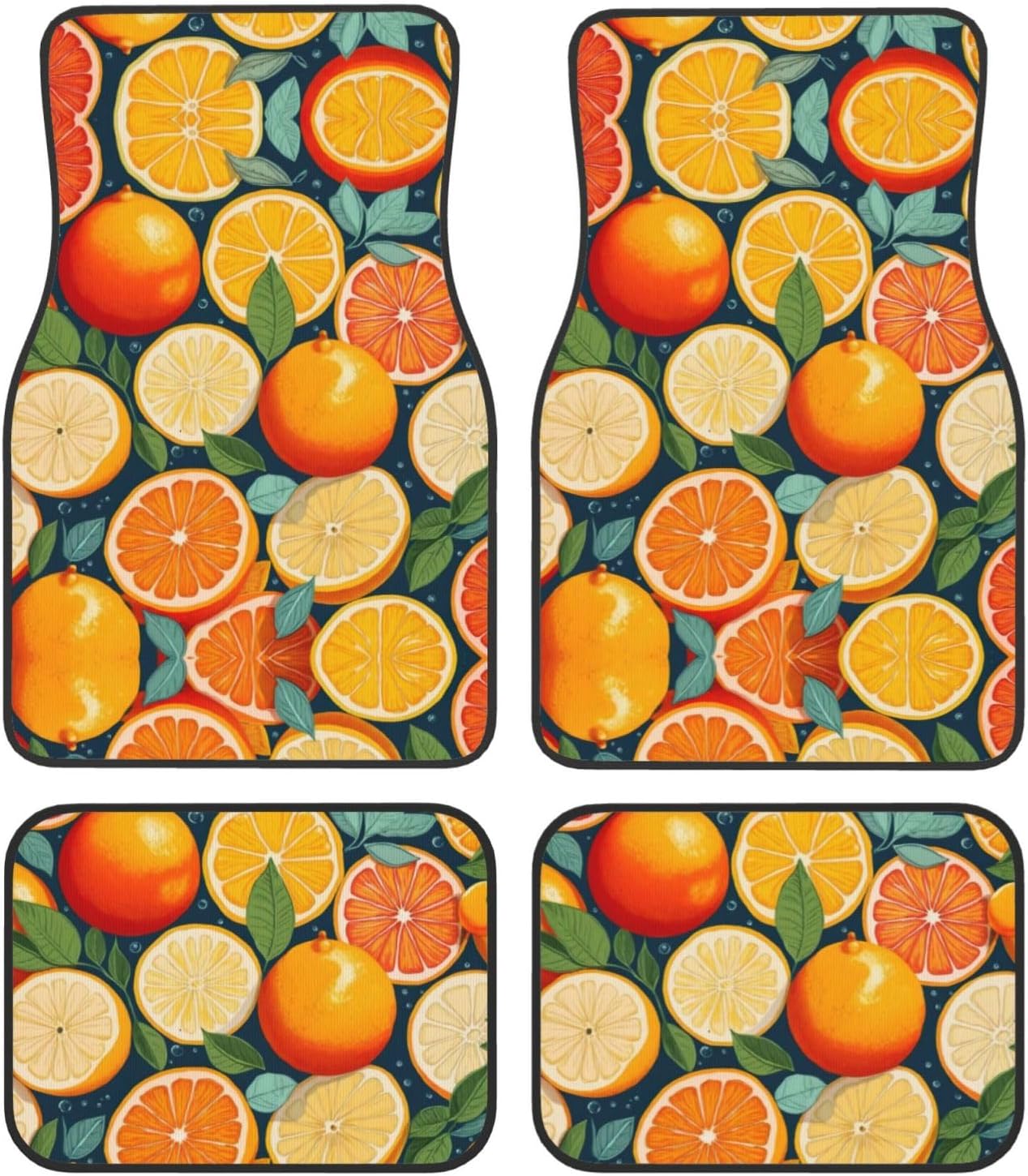 Citrus Fruit Pattern Print Car Foot Mat Four-Piece Set,Automotive Front Rear Floor Foot Mats For Cars, Trucks