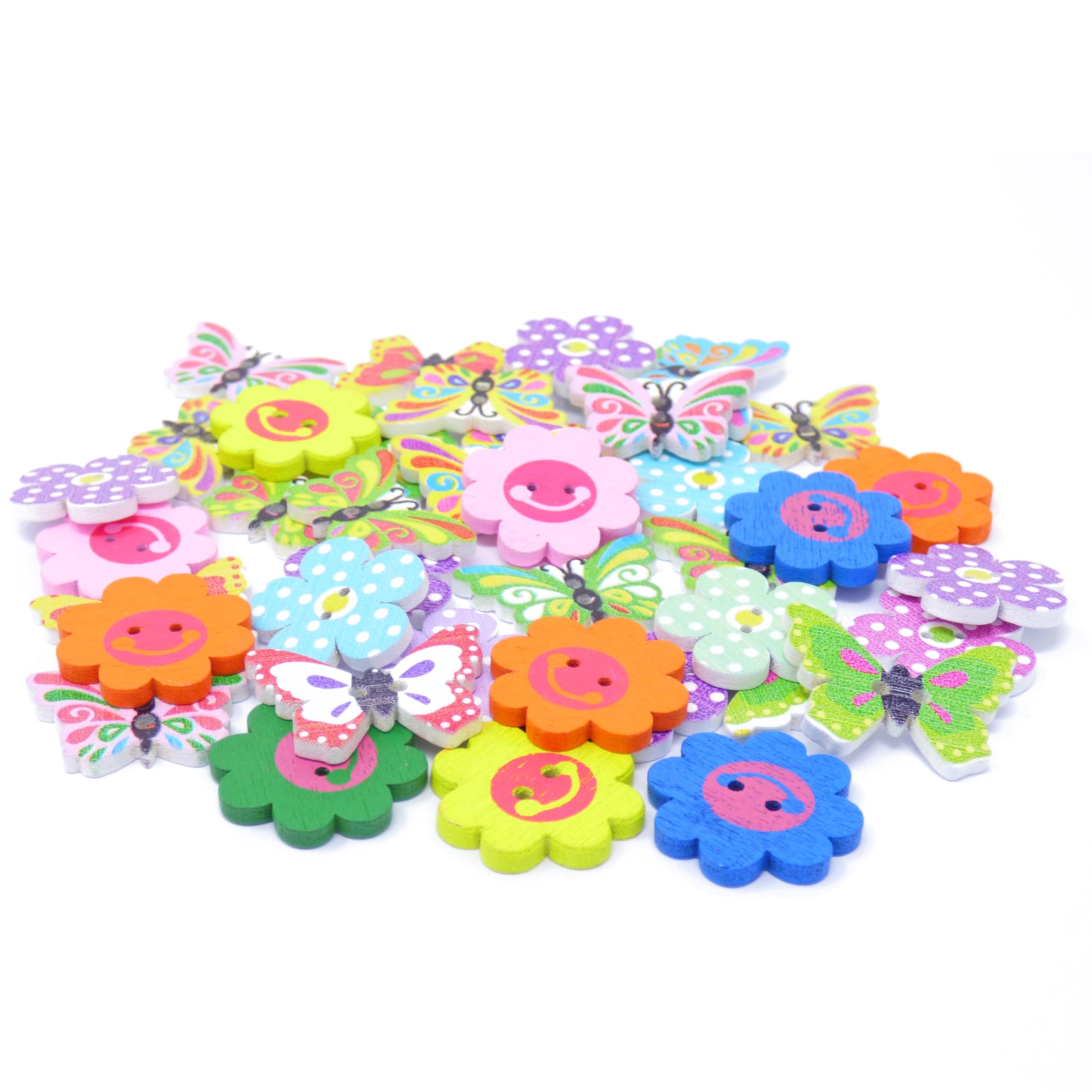 Lot De 6 Boutons En Bois Rond Motif Fleur - Diamètre 25mm - Pour Couture, Déco - Fabriqué En France