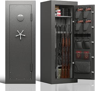 KAER Fireproof Gun Safe, 14-18 Gun Safe for Rifles and Pistols, Biometric Gun Safes, Large Rifle Safes, Gun Cabinet, Quick Access Gun Safes with Adjustable Shelf and Gun Rack (Gray)