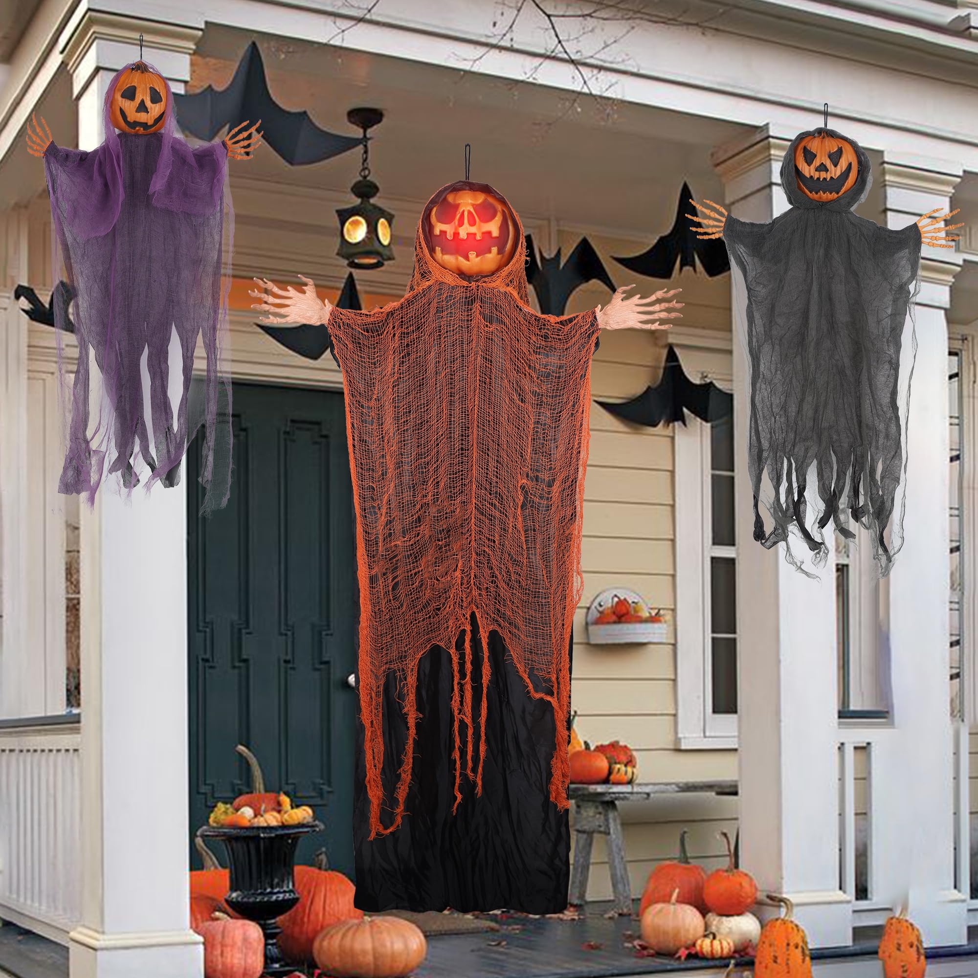 DR.DUDU 3 Pack Hanging Halloween Decor Outdoor Pumpkins