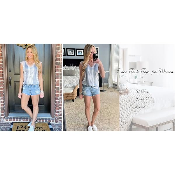 XIEERDUO-Womens-V-Neck-Lace-Tank-Tops-Summer-Casual-Sleeveless-Shirts-Side-Split Womens Lace Tank Tops Cute Summer Boho Tops Comfy Flowy Cute Fashion Black L