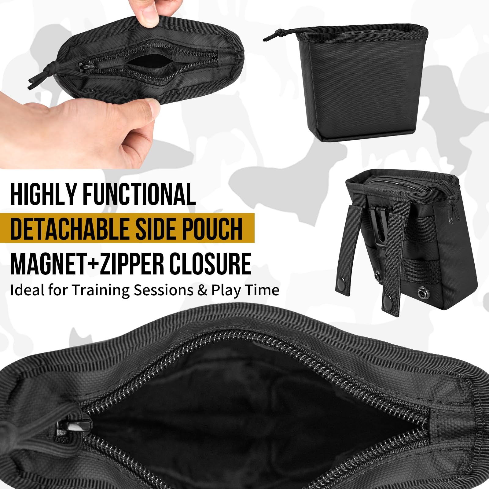 OneTigris Borsa Porta-Premi per Cani Impermeabile con Chiusura Magnetica, Porta Snack Addestramento Rimovibile con Dispenser Sacchetti Igienici, Alta capacità SnackKeeper Multifunzione, Nero
