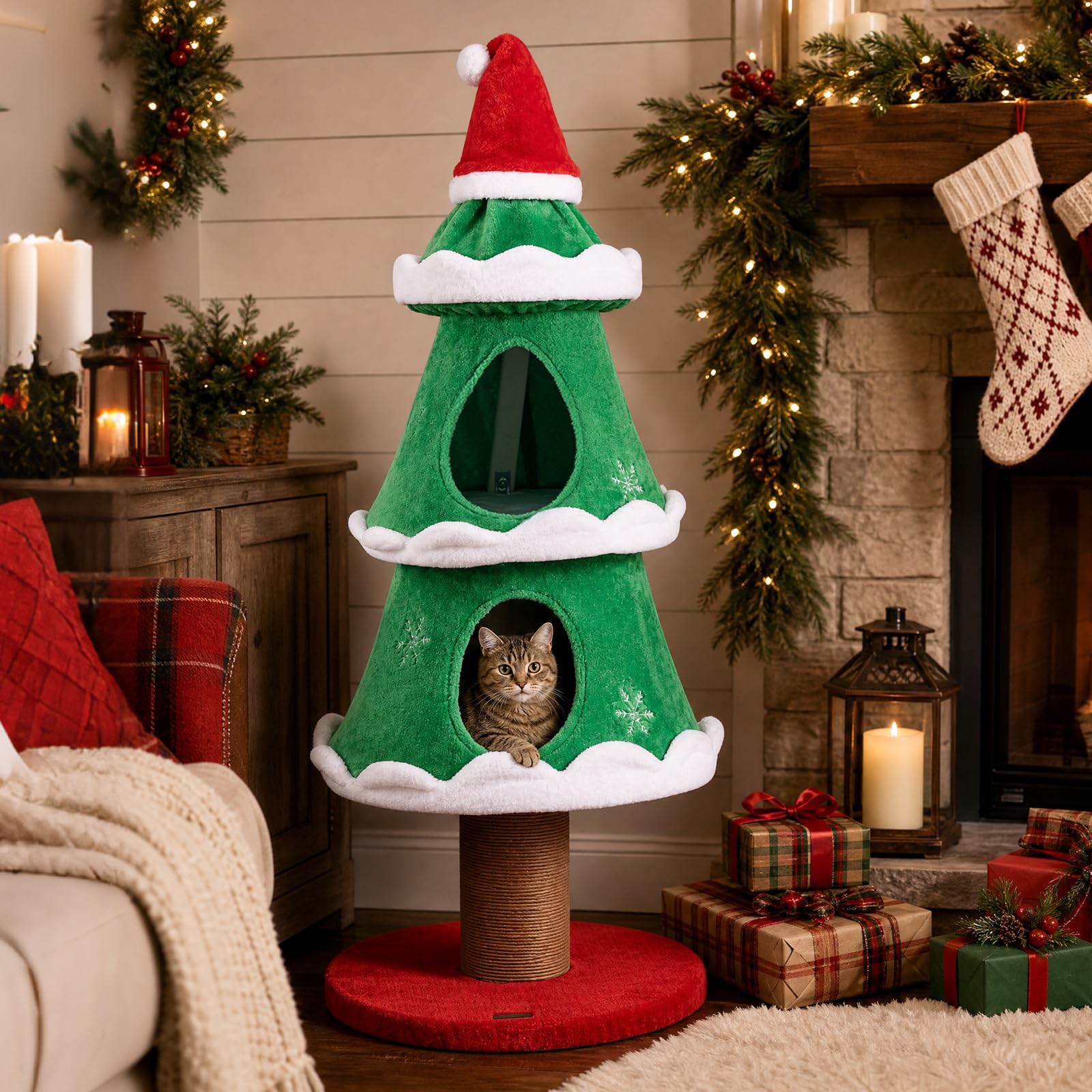 COSTWAY Albero Tiragraffi per Gatti con 2 Cucce, 49 x 49 x 130 cm