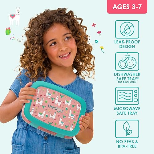 Miniatura 3 de Bentgo Kids Prints - Lonchera infantil a prueba de fugas, 5 compartimentos estilo Bento, tamaños de porciones ideales para edades de 3 a 7 años,