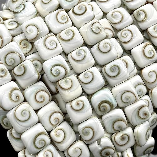 Miniatura 6 de ABCGEMS - Cuentas de concha de ojo de Shiva indonesia blanco perlado (doble-dos conchas en una cuenta) Chakra Yin-Yang de doble energía, fabricación