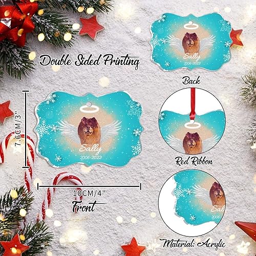 Miniatura 2 de Chow Chow - Adornos acrílicos de perro en el cielo con alas para decoraciones de Navidad, adorno conmemorativo de Navidad personalizado para perros