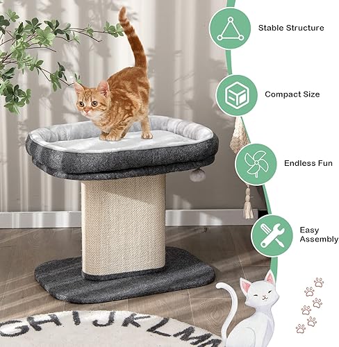 Miniatura 7 de Tangkula Árbol de gato para gatos de interior torre de gato de 2 niveles con percha superior y panel rascador de sisal y juguete de bola de piel de