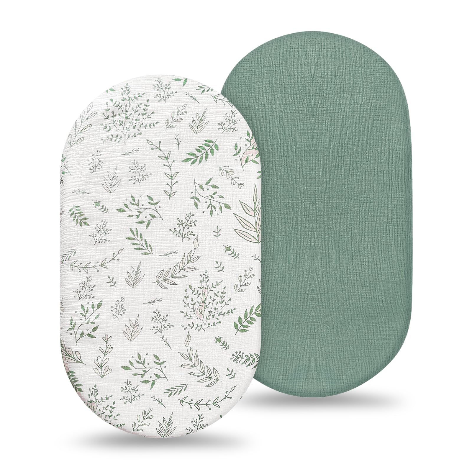 HAGOT 2 Pack Moses Basket Sheets, 100% Cotton Pram Sheets Fitted, Bassinet Sheet Soft & Breathable, Bassinet Cover Fit for Oval Rectangle Matress (82x41cm)