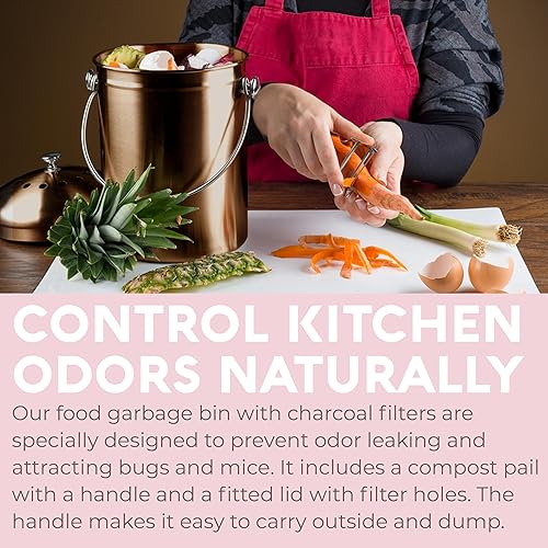 Miniatura 40 de Calificación superior del cesto de basura de acero inoxidable Epica, cubeta para abono de 1.3 galón, incluye filtro de carbón. Plateado