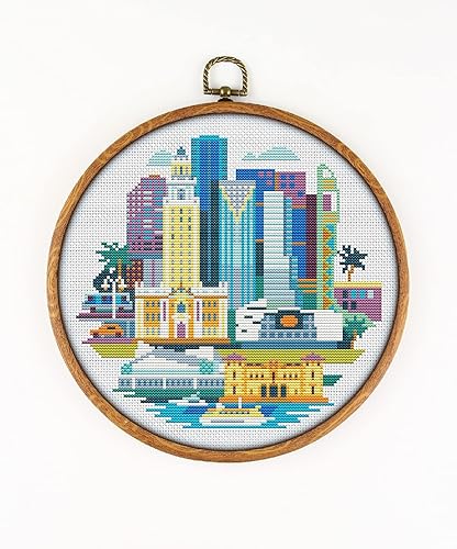 Miami Florida USA CS086 - Patrón de punto de cruz contado. Solo patrón impreso en el interior. Sin tela, hilos, agujas, aros.