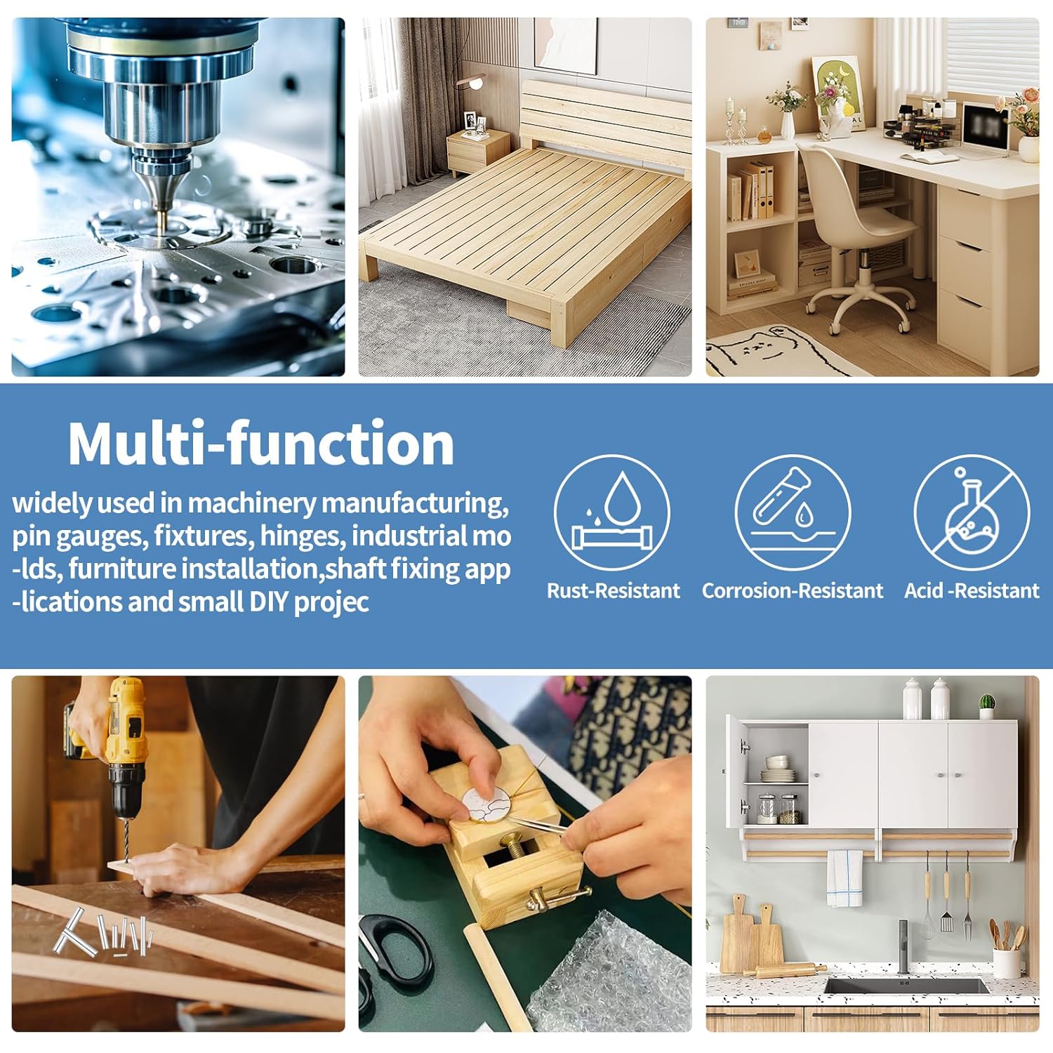 280Pcs 304 Stainless Steel Dowel Pin, M1.5 M2 M2.5 M3 M4 M5 M6 Shelf Support Pegs Pin Rod Fasten Elements for Machinery Manufacturing, Industry, Furniture Installation (28 Sizes)