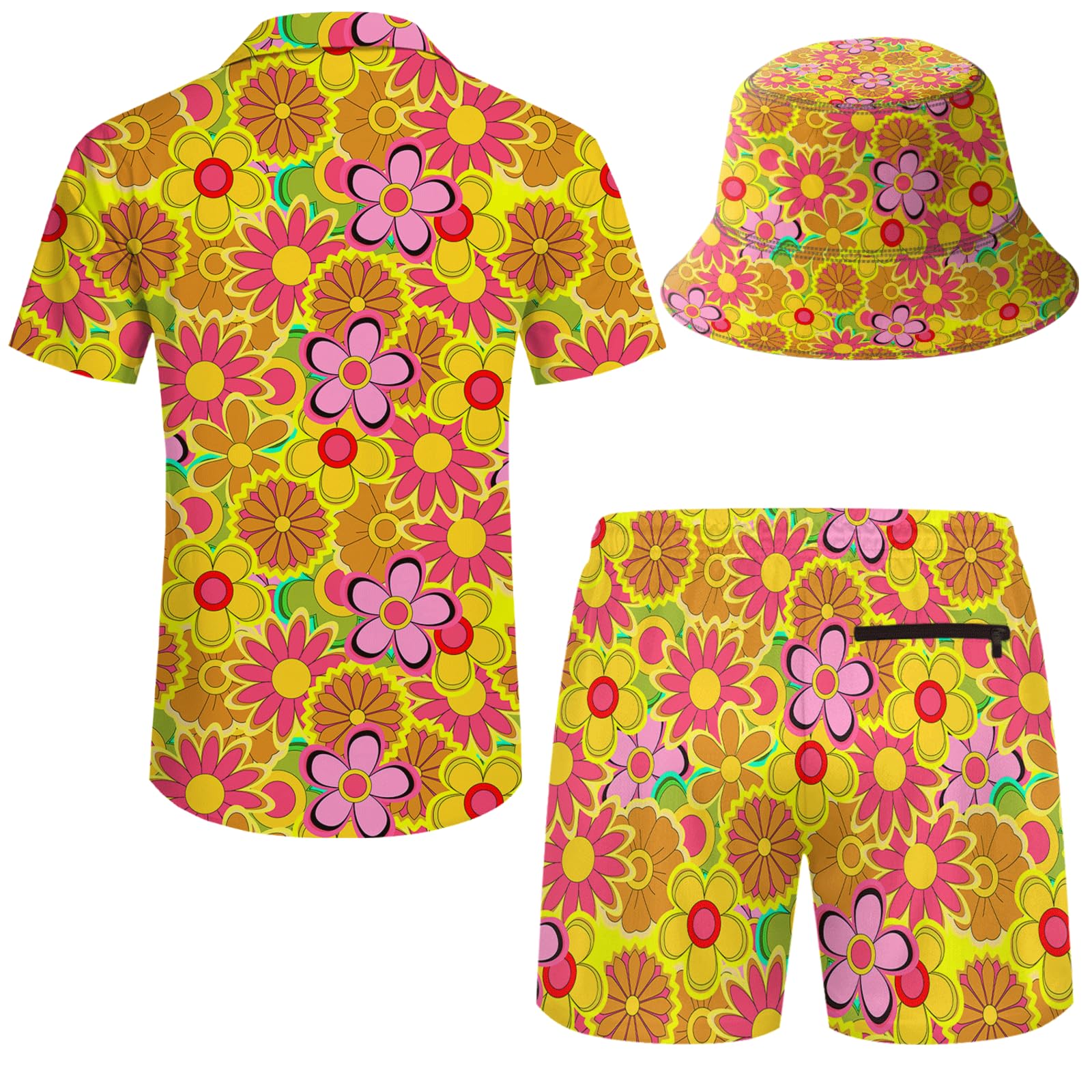 Ensemble hawaïen pour homme, chemise de plage et short avec chapeau cloche