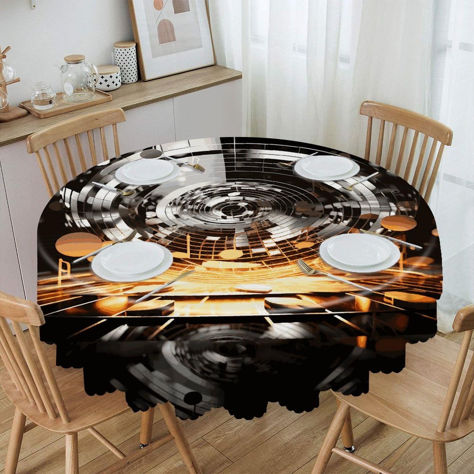 FekiLoot Musical Theme Music Clefs Round Tablecloth 60 Inch Waterproof Heavy Duty Table Cloth Spillproof Washable Table Cover Wrinkle Resistant Tablecloths Decorative Table Cloths